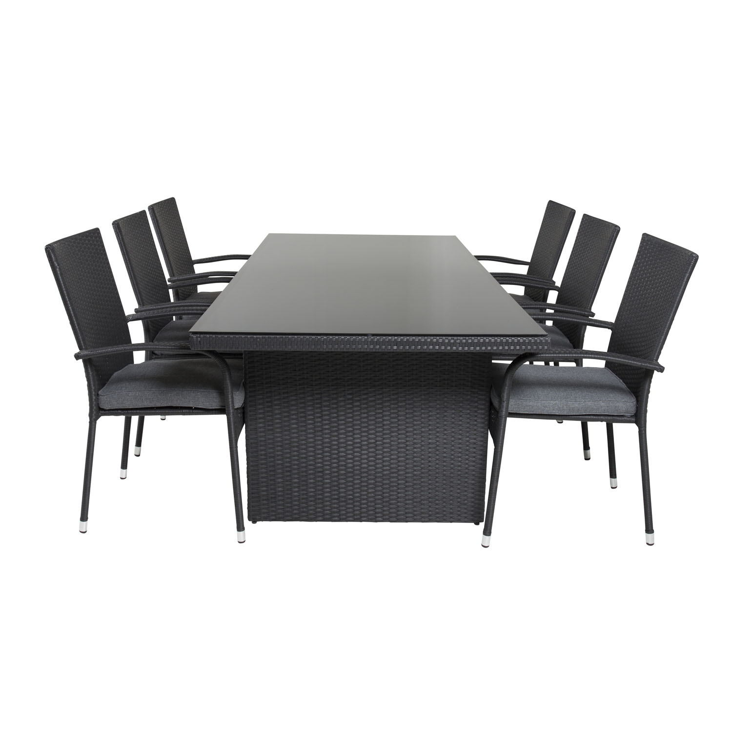 Venture Design Havesæt, M. Padova Bord (200X100) Og 6 Anna Stole, M. Armlæn - Glas/Alu/Rattan Havemøbler