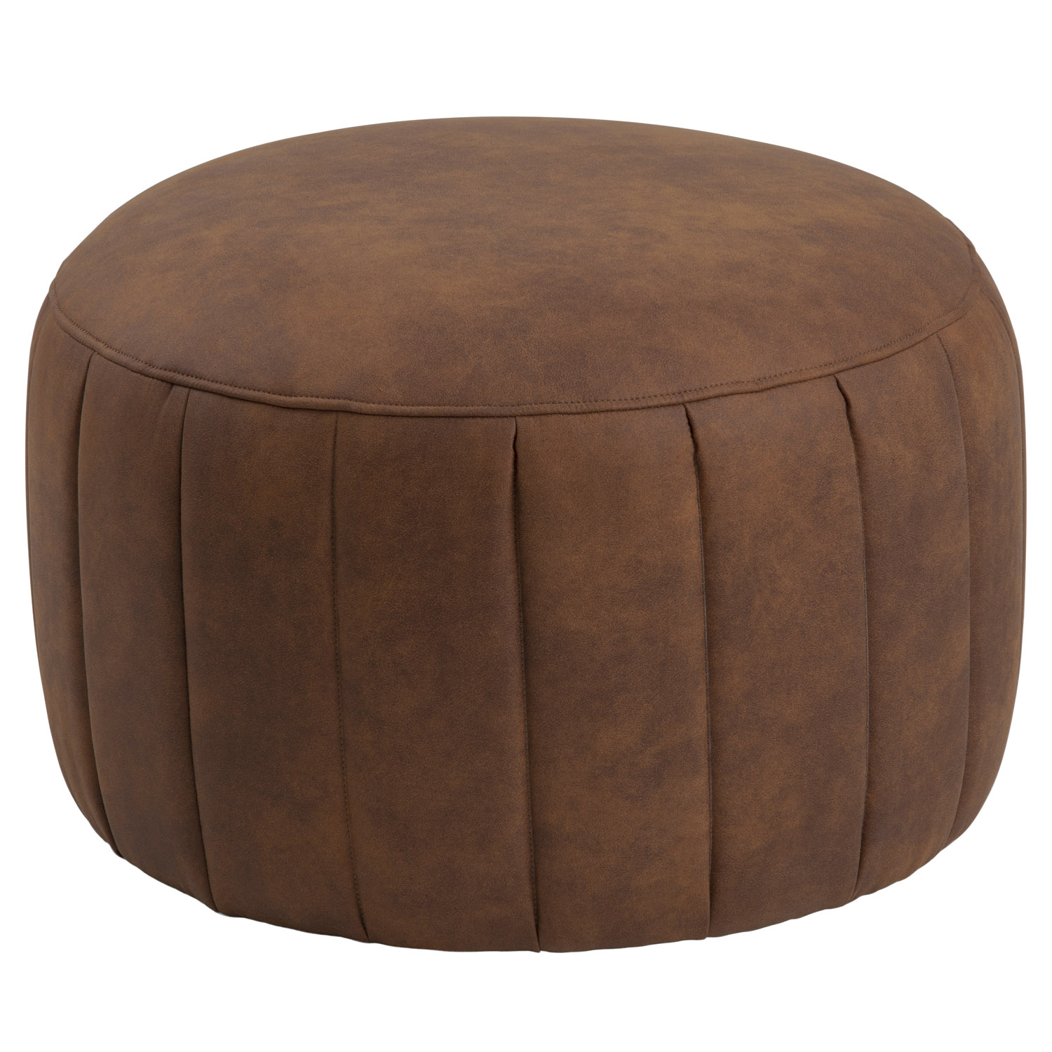 Doria Rund Puf, M. Lodrette Syninger - Camel Polyester (Ø60) Dagligstue
