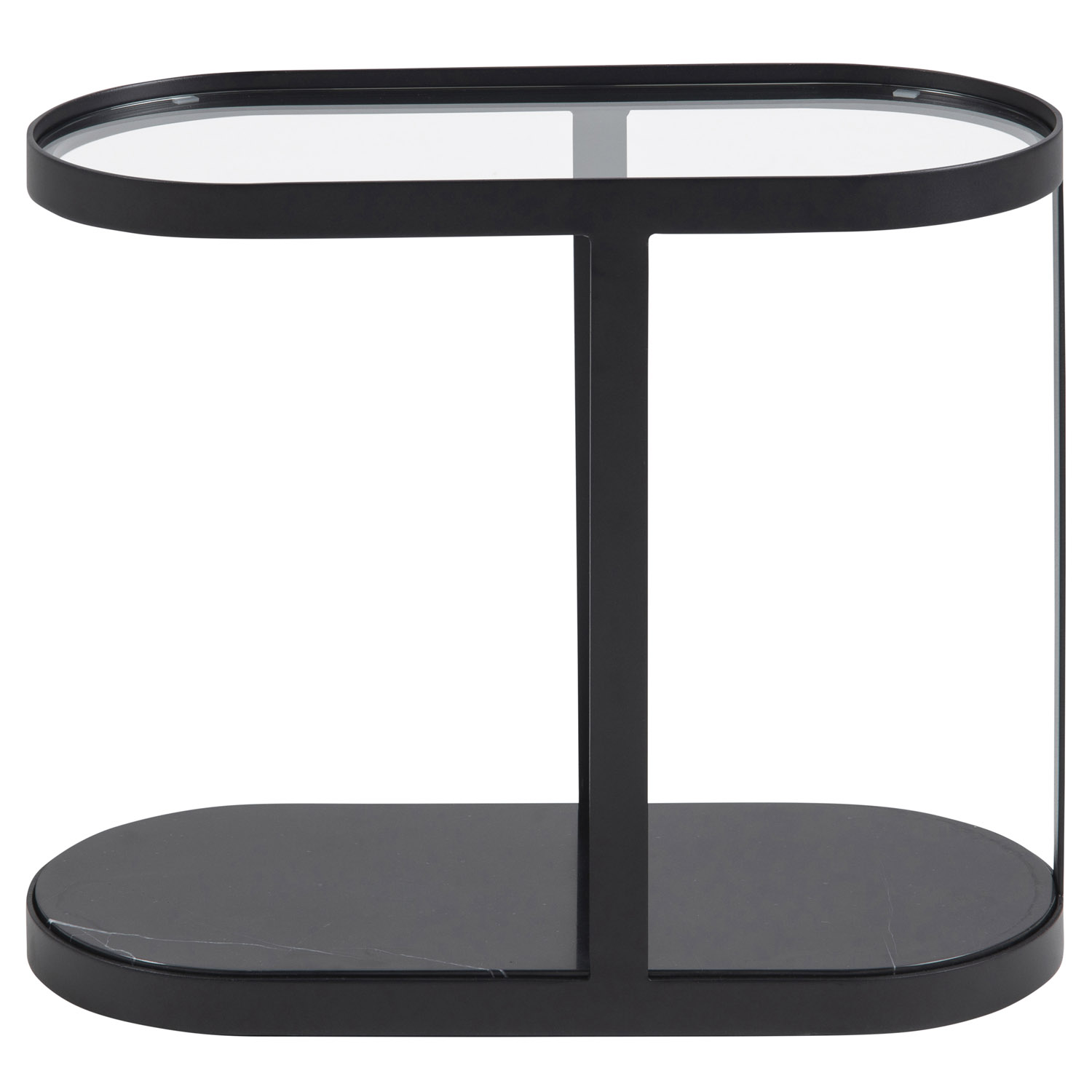 Noville/Elki Oval Hjørnebord - Klar Glas, Sort Marmor Og Sort Metal (56X26) Dagligstue