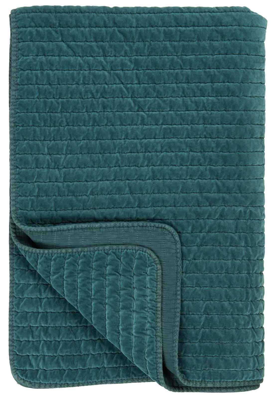 Ib Laursen Quilt Sengetæppe - Petrolfarvet Velour Boligtilbehør