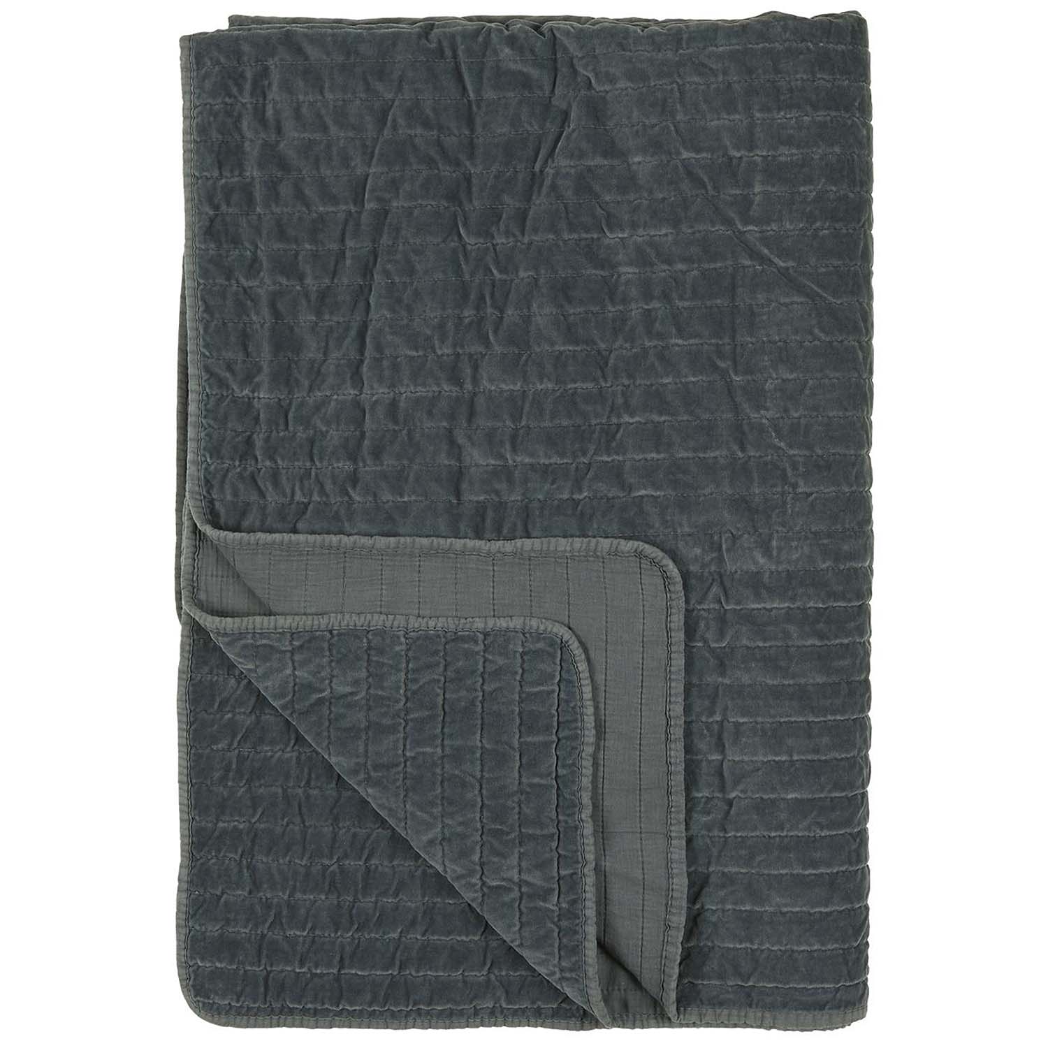 Ib Laursen Quilt Sengetæppe - Blå Velour (180X130) Boligtilbehør