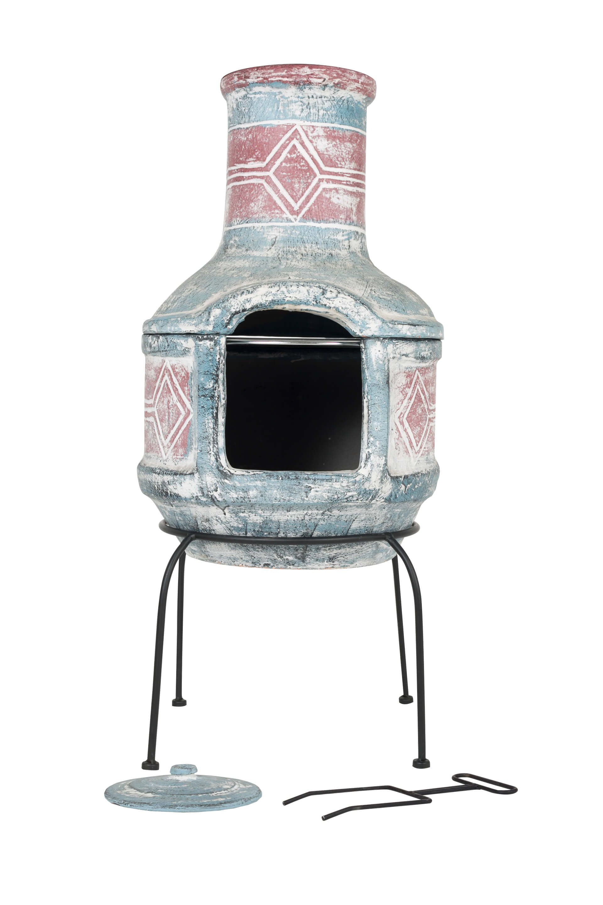 La Hacienda Geometric Medium Mexico Ovn M. Grill - Havblåt/Rødt Ler Og Stål, Rund (Ø40) Havemøbler