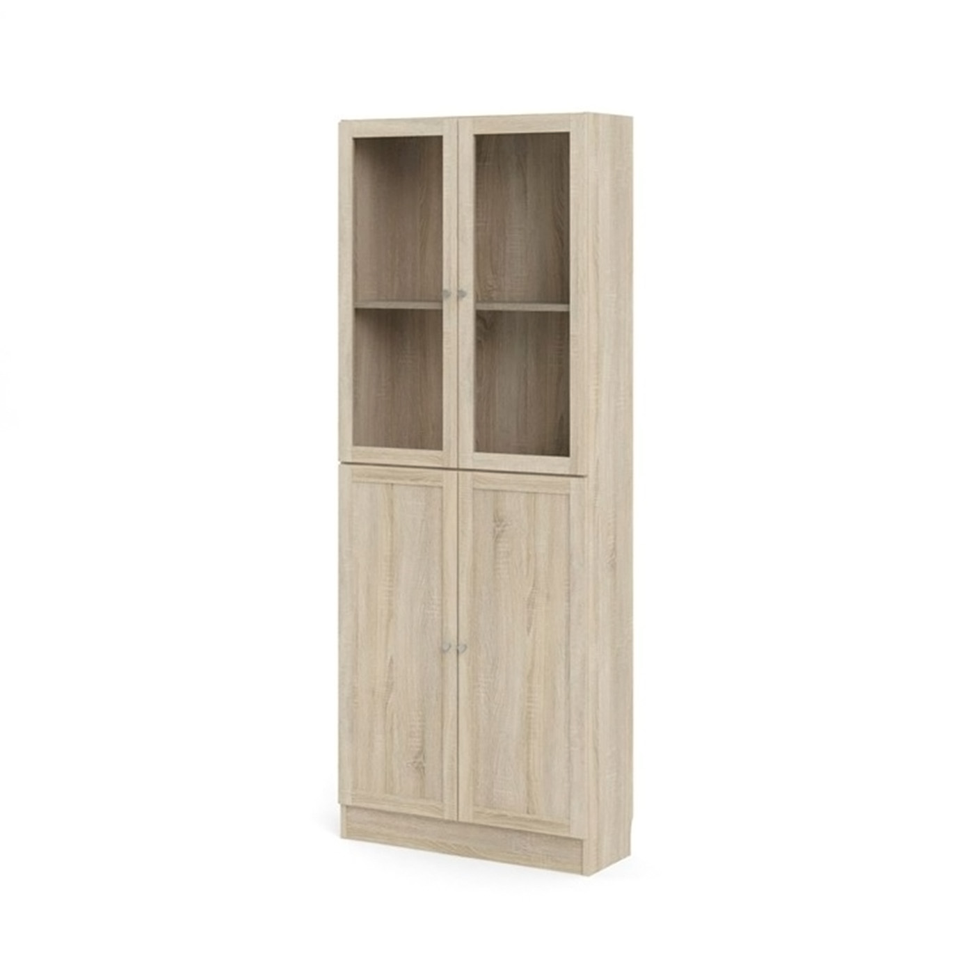 Basic Reol - Klar/Natur Glas/Egetræsstruktur, M. 4 Låger Og 4 Hylder Dagligstue