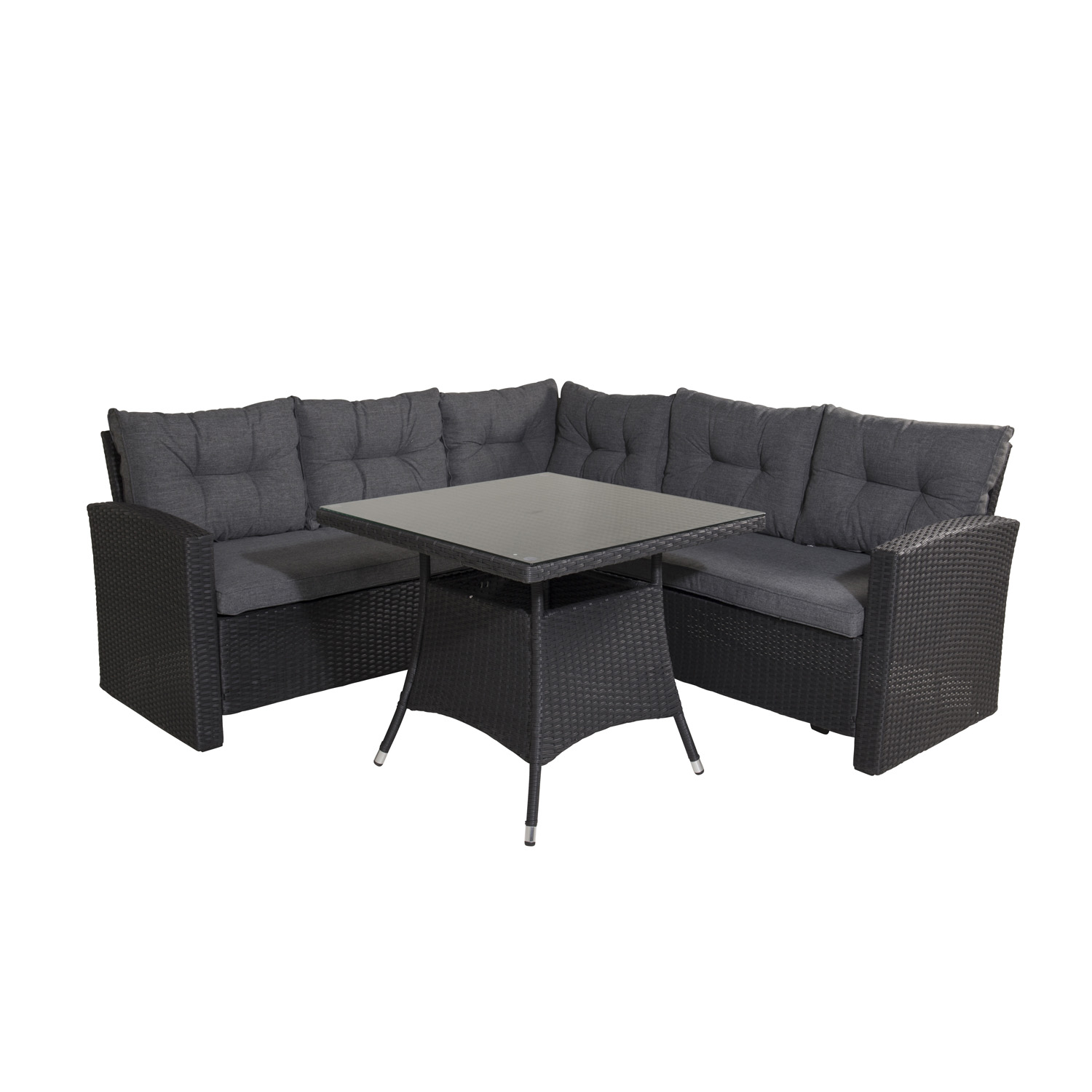 Venture Design Watford Hjørnesofa Sæt - Grå Hynder, Glas Og Sort Polyrattan