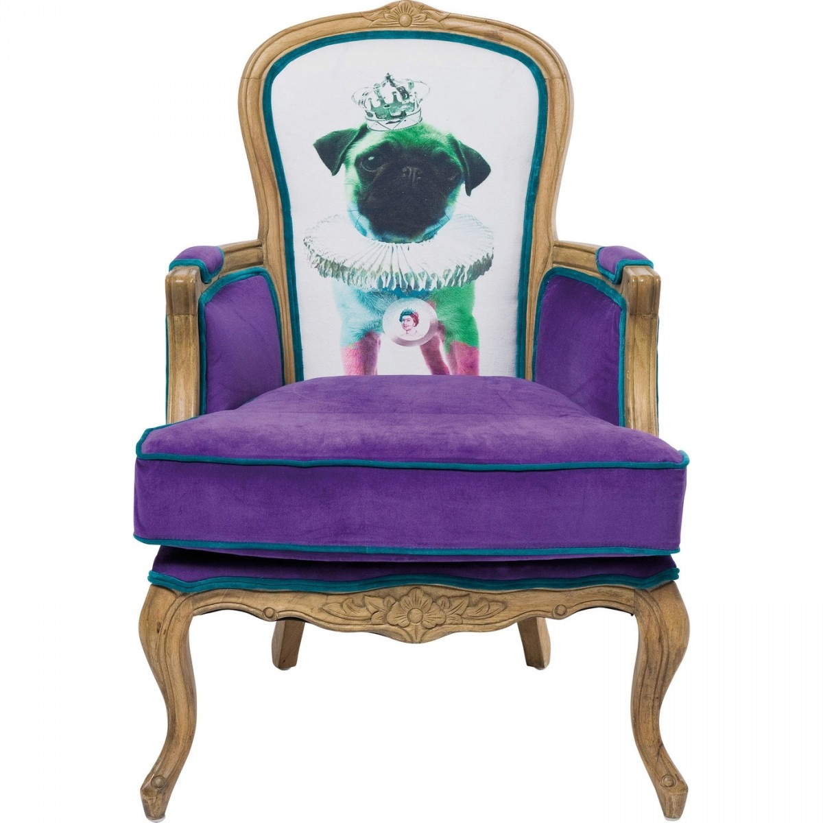 Kare Design Villa Grandfather Mops Purple Lænestol, M. Armlæn - Multifarvet Bomuld Og Gummitræ