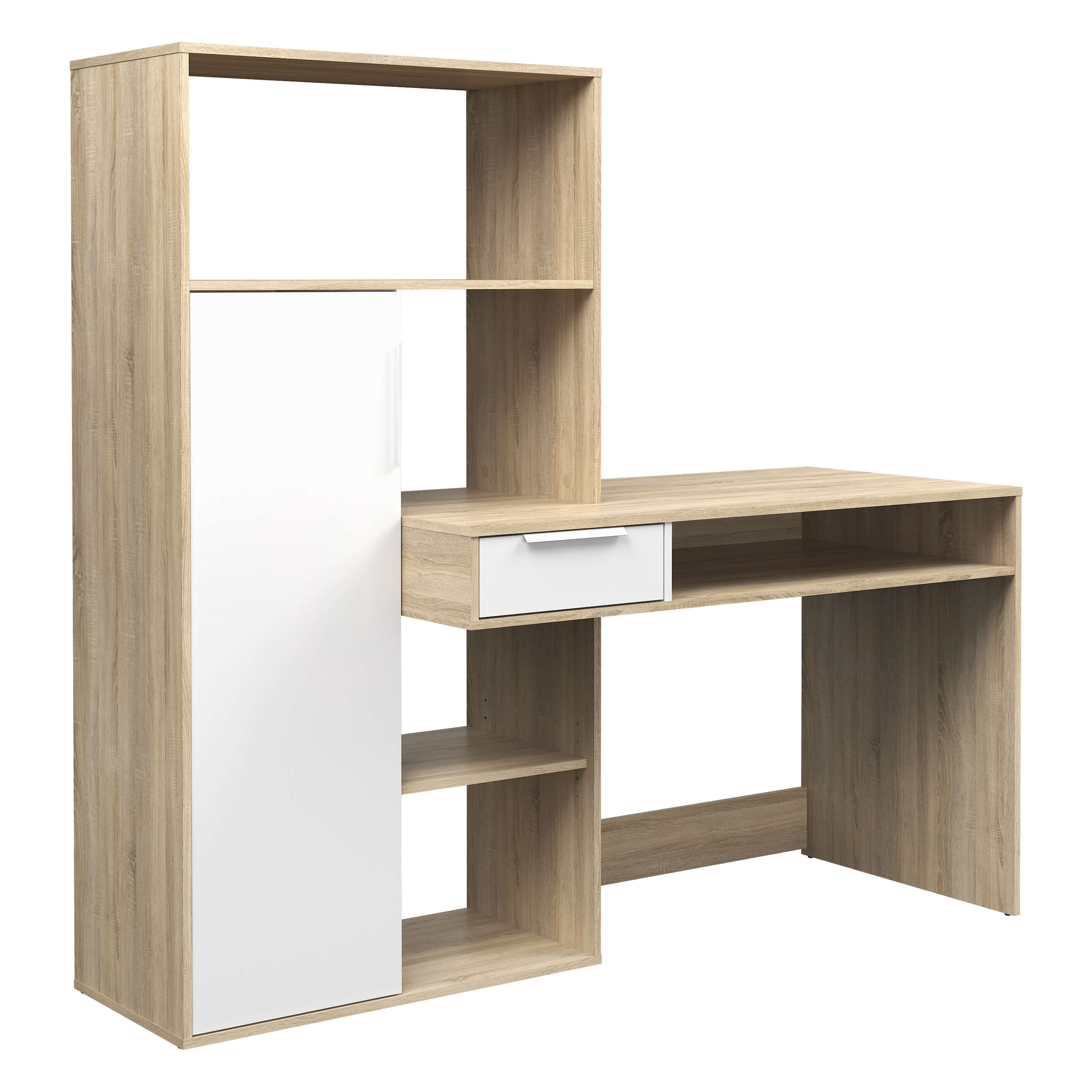 Function Plus skrivebord - egetræsstruktur/hvid, m. 1 låge og 1 skuffe Billede af Function Plus skrivebord - egetræsstruktur/hvid, m. 1 låge og 1 skuffe