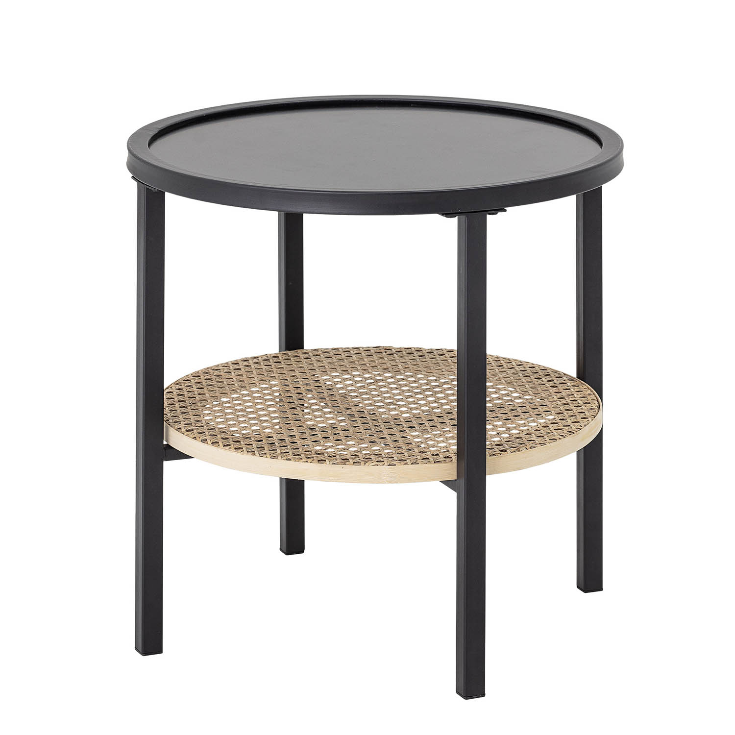 Bloomingville Rund Renata Sidebord M. 1 Hylde - Natur Rattan Og Sort Metal (Ø45) Dagligstue