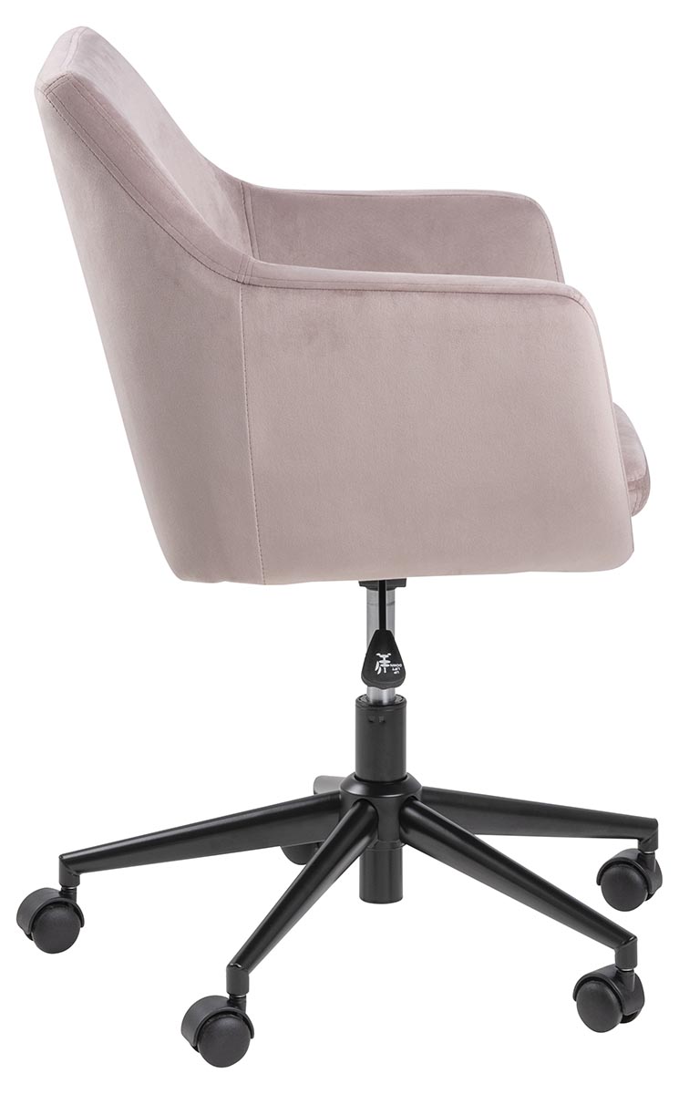 Nora skrivebordsstol rosa stof og sort, m. armlæn og hjul Nora skrivebordsstol rosa stof og sort, m. armlæn og hjul