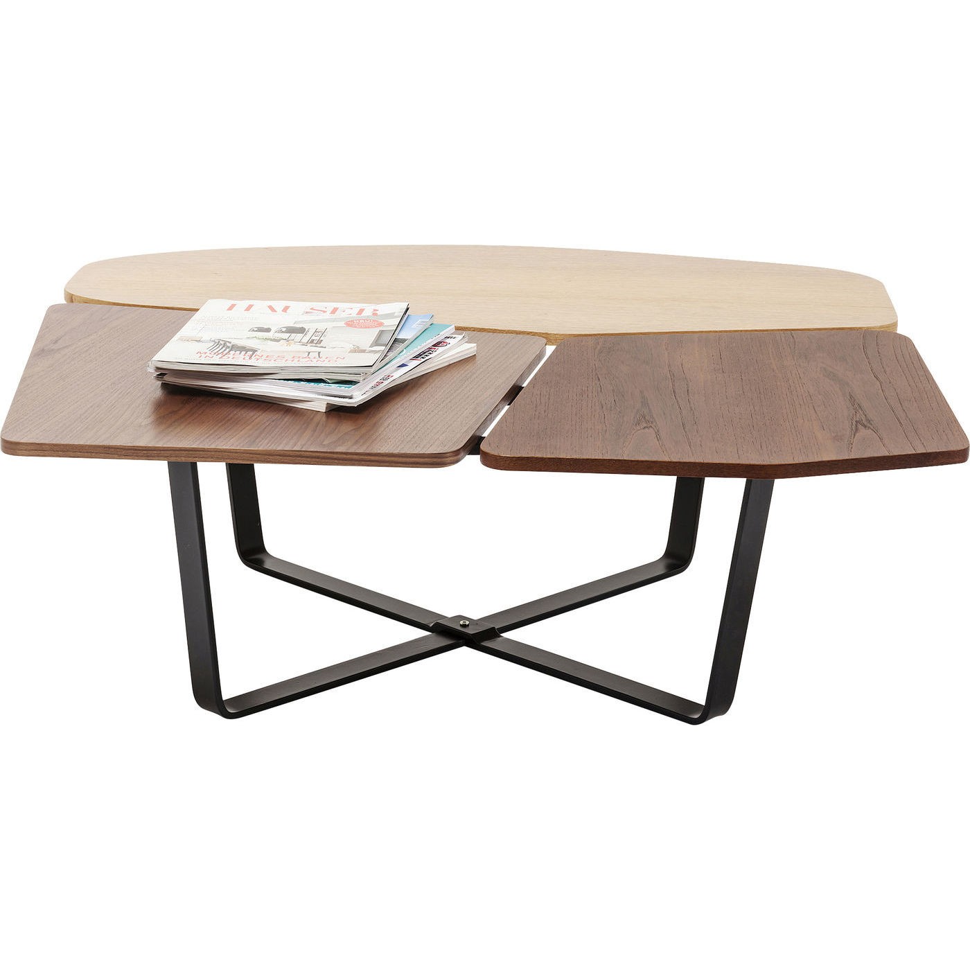 Kare Design Patches Wood Sofabord - 3 Nuancer Af Træ Og Lakeret Stål, Asymmetrisk (100X100) Dagligstue