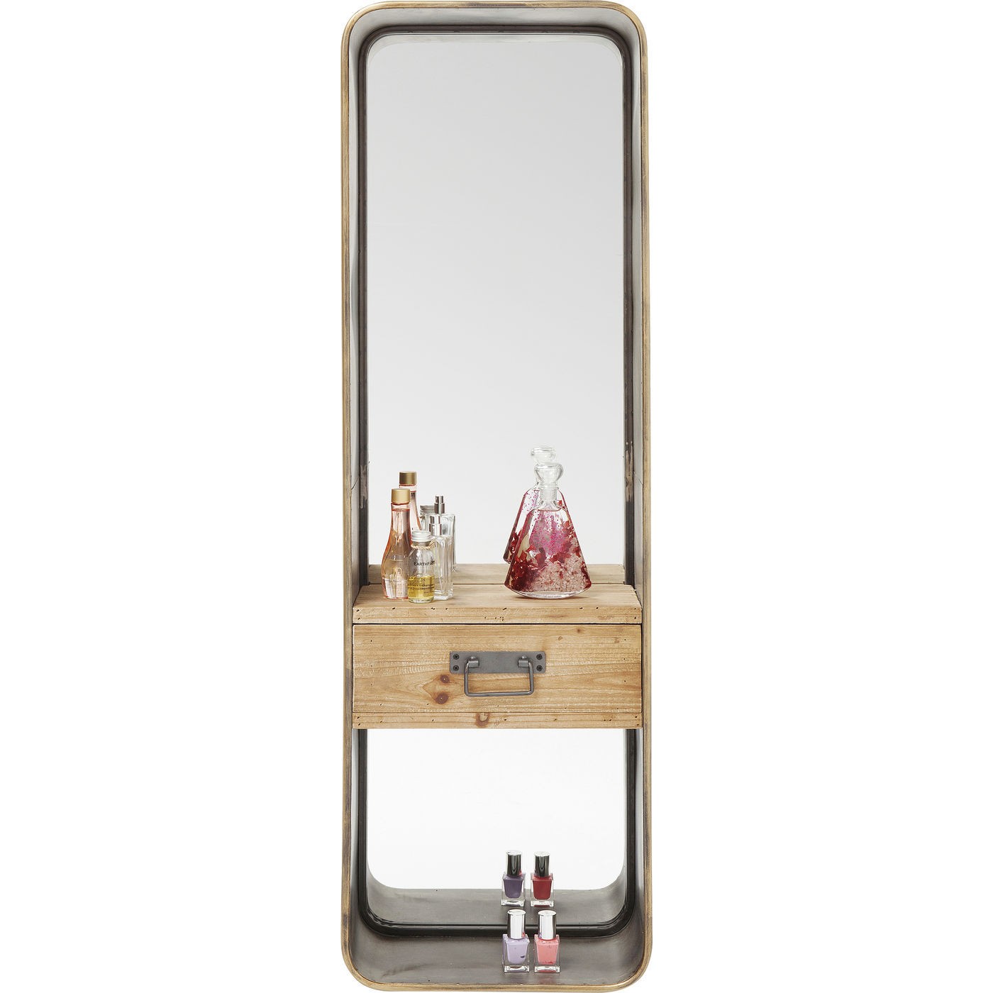 Kare Design Kare Design Curve Drawer Spejl - Spejlglas, Børstet Stål Og Træ, M. 1 Skuffe (120X36) Boligtilbehør