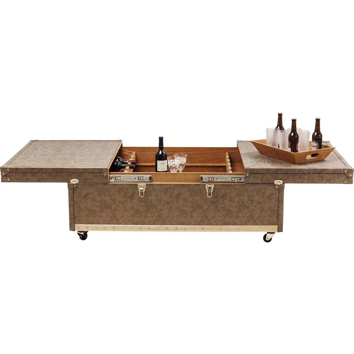 Kare Design West Coast Sofabord M. Bar - Brunt Kunstlæder, Træ Og Stål, M. Opbevaring (120X75)