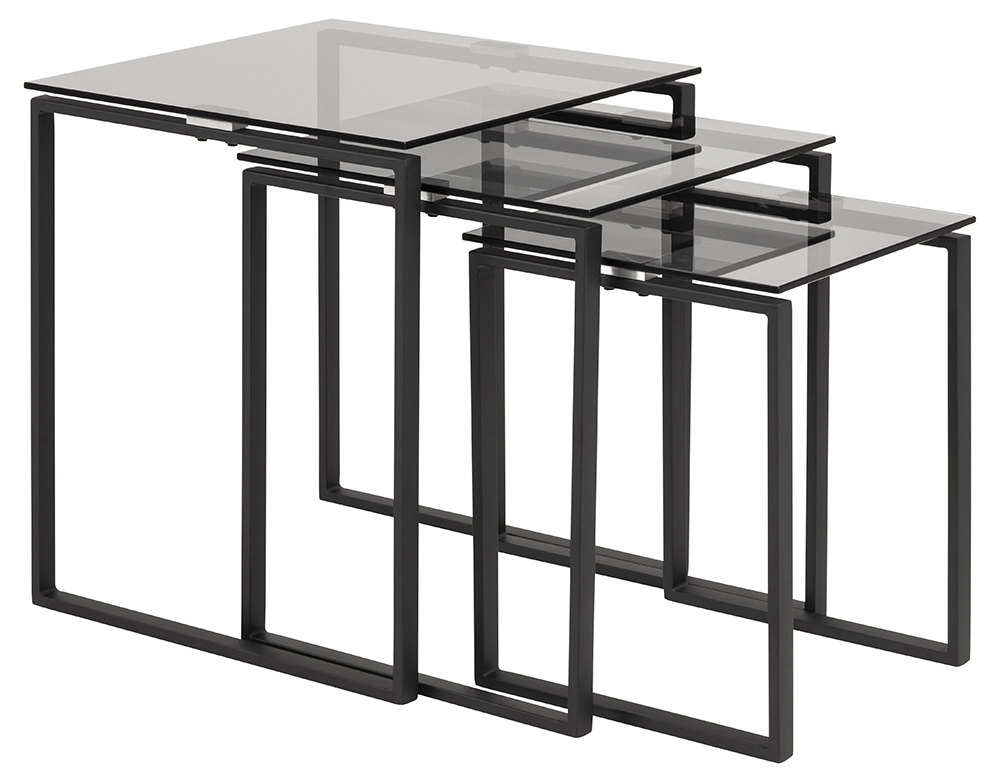 Katrine indskudsborde - røget/sort glas/metal, kvadratisk (sæt á 3) thumbnail