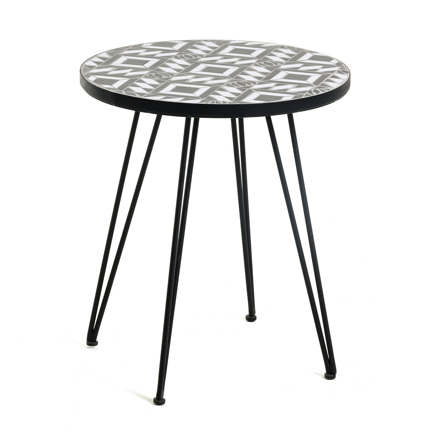 Laforma Rund Oswalda Sidebord - Hvid Og Sort Fliser Og Metal, Håndlavet (Ø46) Dagligstue