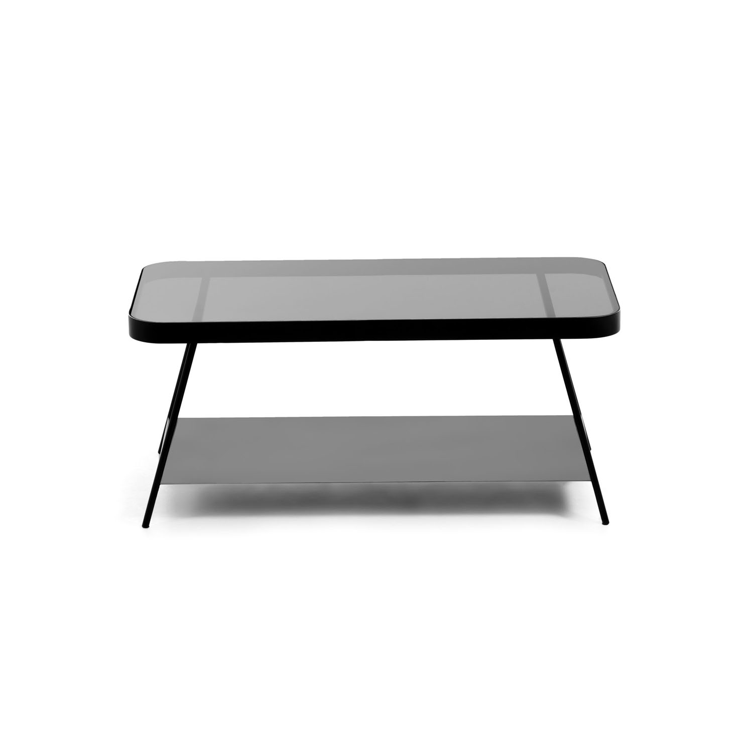 LAFORMA rektangulær Duilia sofabord m. hylde, sort glas og metal (90x45) Billede af LAFORMA rektangulær Duilia sofabord m. hylde, sort glas og metal (90x45)