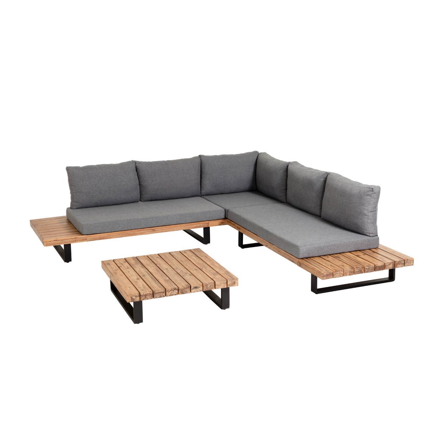 Laforma Zalika 5 Pers. Hjørnehavesofa, M. Stofhynder Og Havebord - Natur Og Aluminium Havemøbler
