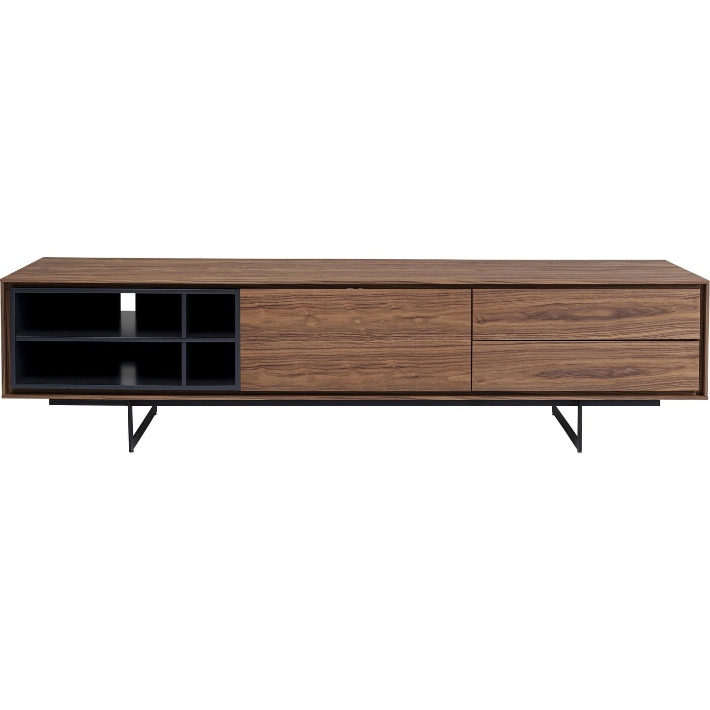 Kare Design Vivo Tv-Bord, M. Låge, Skuffer Og Hylder - Brun Valnøddefiner Og Stål (200X45) Dagligstue