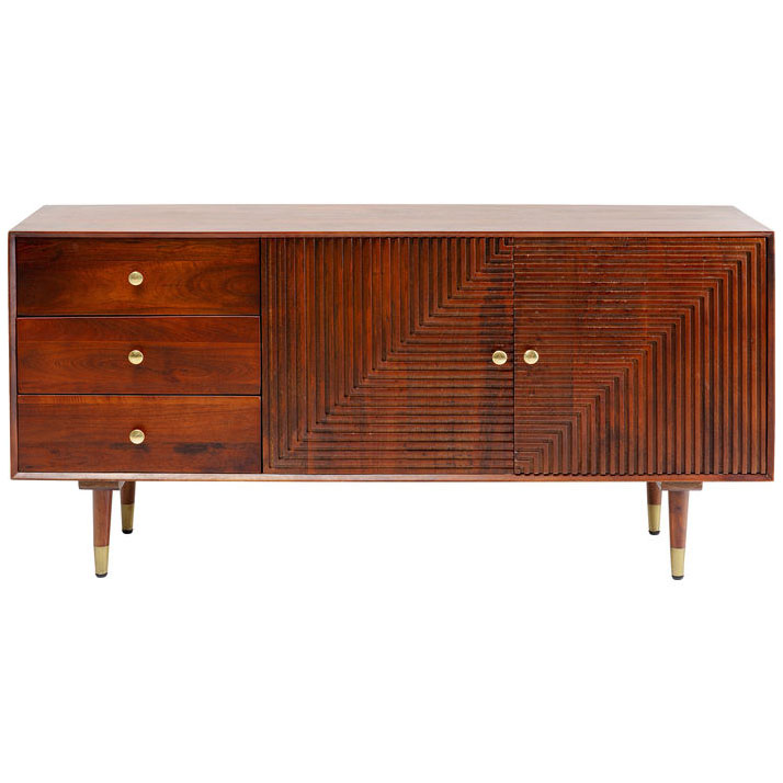 Kare Design Kare Design Rektangulær Modern Grooves Deluxe Skænk, M. 2 Låger Og 3 Skuffer - Brun Mangotræ Spisestue