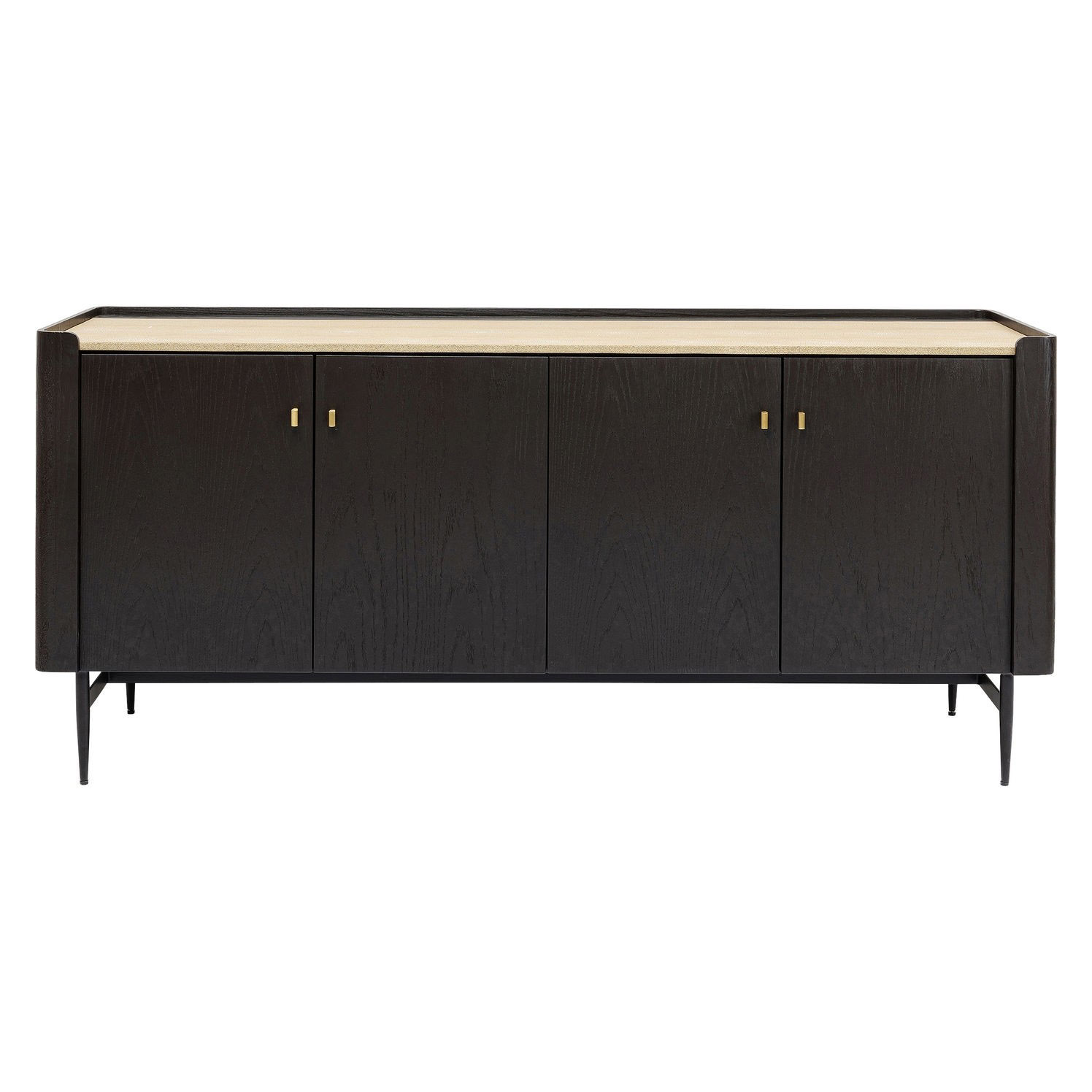 Kare Design Kare Design Rektangulær Milano Skænk, M. 4 Låger - Sort Egetræ Og Plade Med Lyst Læderlook Spisestue