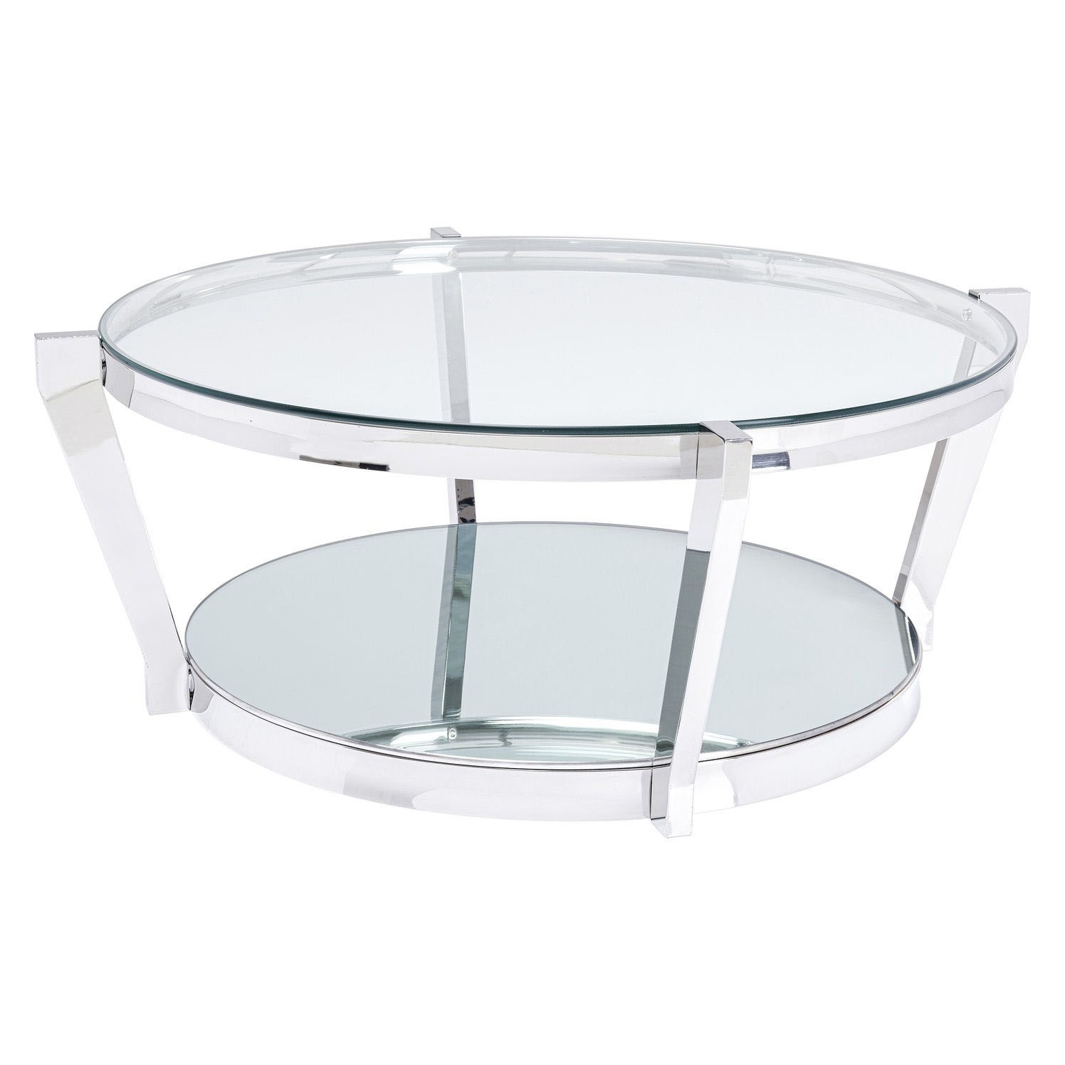 Kare Design Kare Design Rund Monocolo Sofabord - Spejlglas, Klar Glas Og Sølv Stål (Ø90) Dagligstue