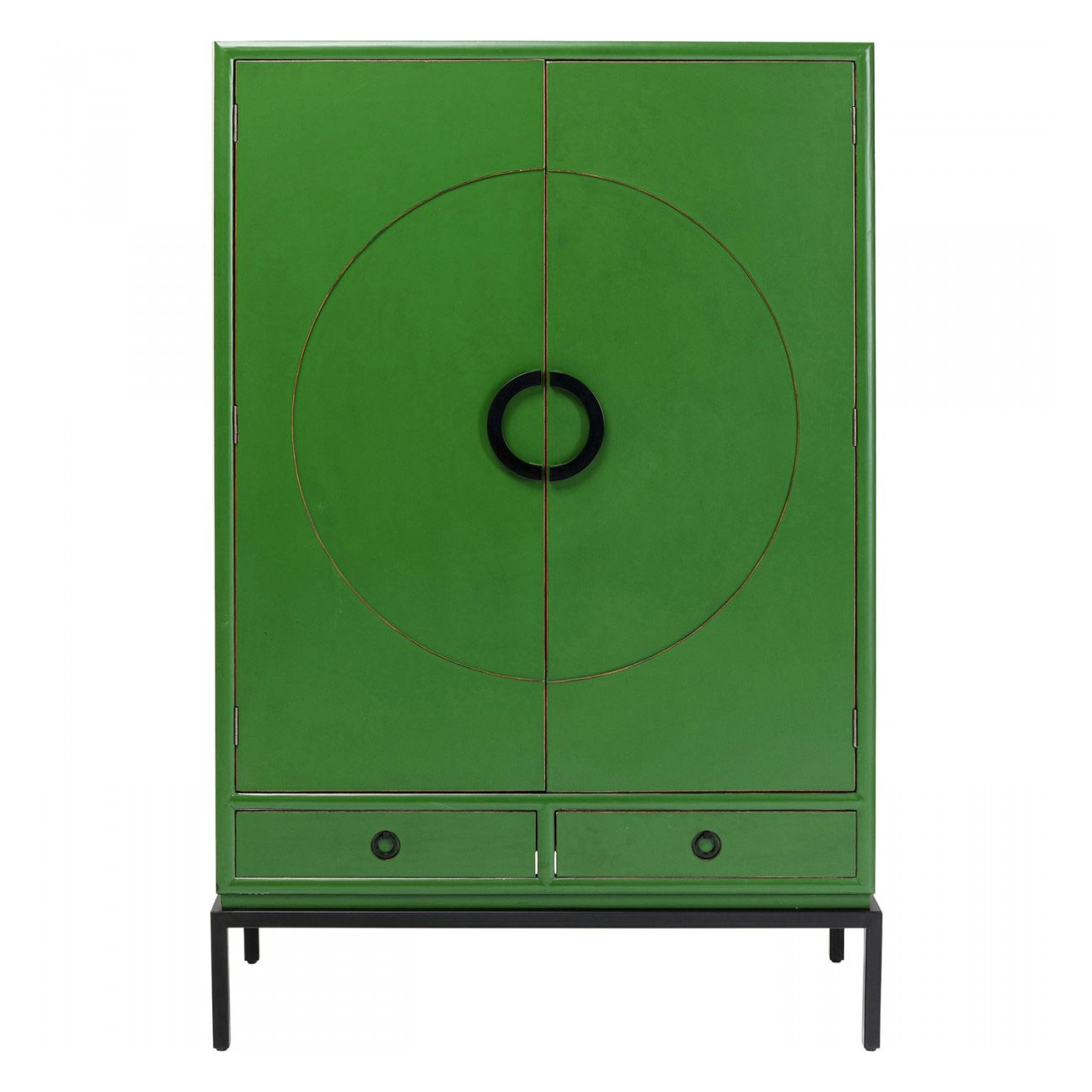 Kare Design Disk Green Garderobeskab M. 2 Låger Og 2 Skuffer - Grøn Poppeltræ Og Stål
