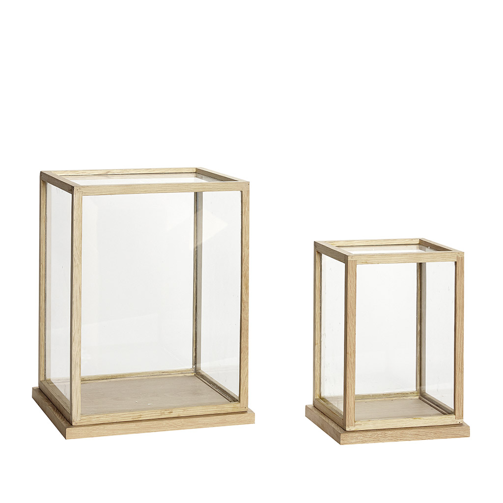 Hübsch Montre - Egetræ Og Glas, Høj (Sæt M. 2)