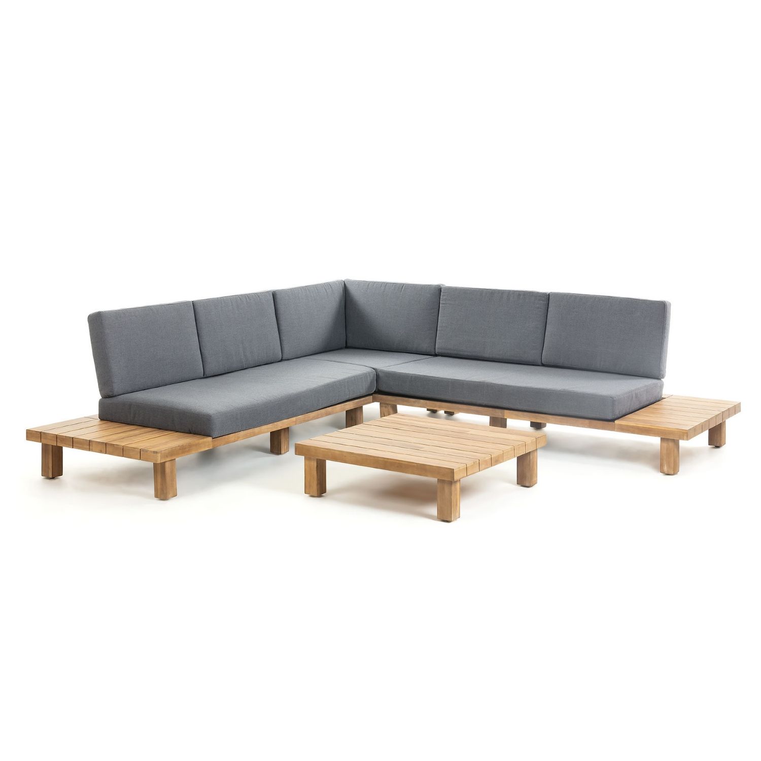 LAFORMA Burlington havesofa inkl. havebord - massivt akacietræ og mørkegråt stof, m. lille bord Billede af LAFORMA Burlington havesofa inkl. havebord - massivt akacietræ og mørkegråt stof, m. lille bord