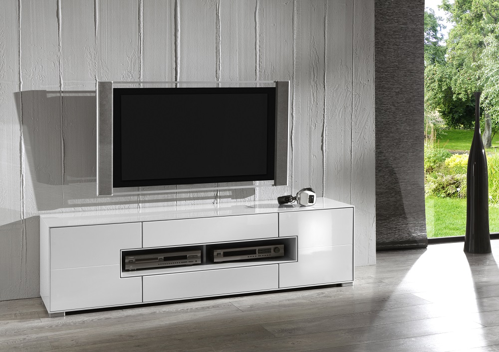 Minimalistisk og smuk tv bord i hvid højglans Højglans tv bord