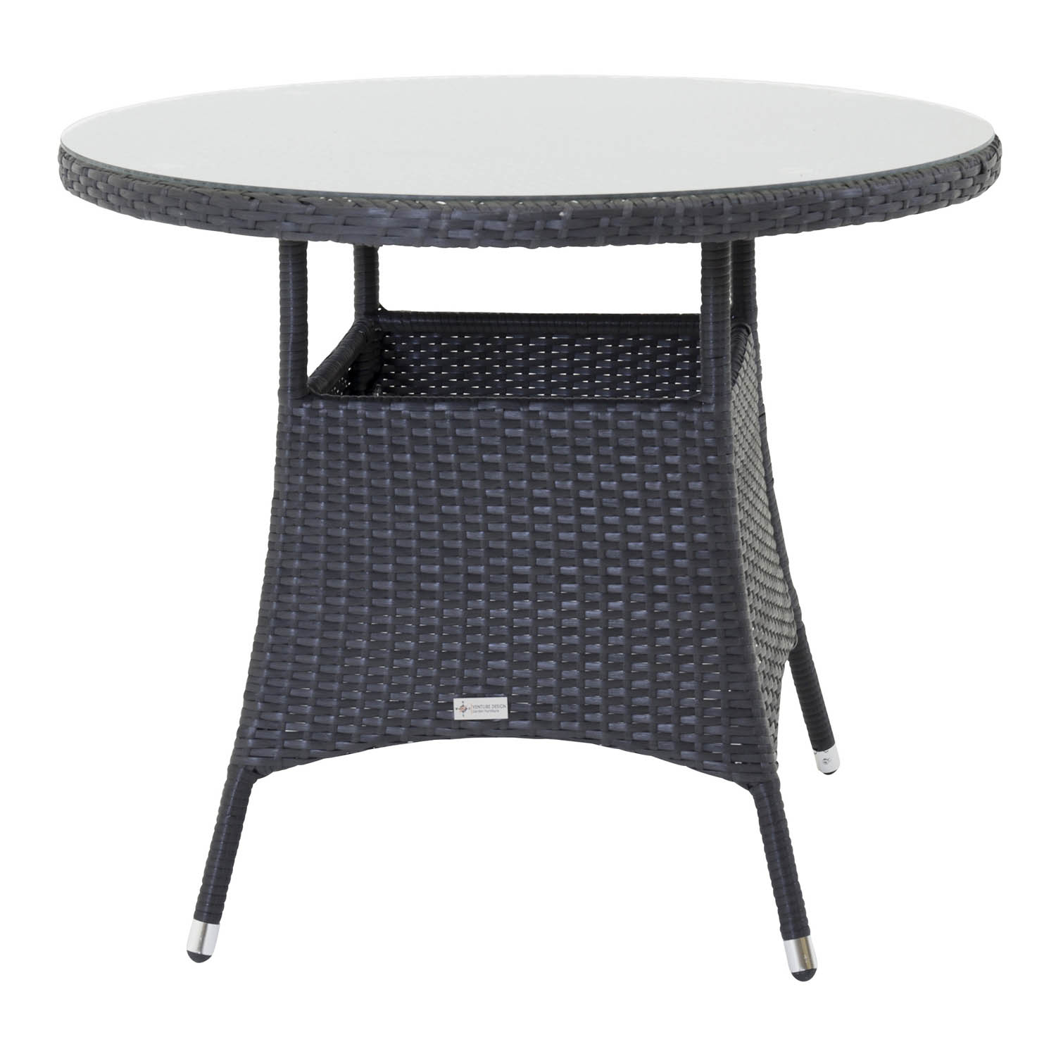 Venture Design Rund Volta Havebord - Glas Og Sort Aluminium (Ø90)