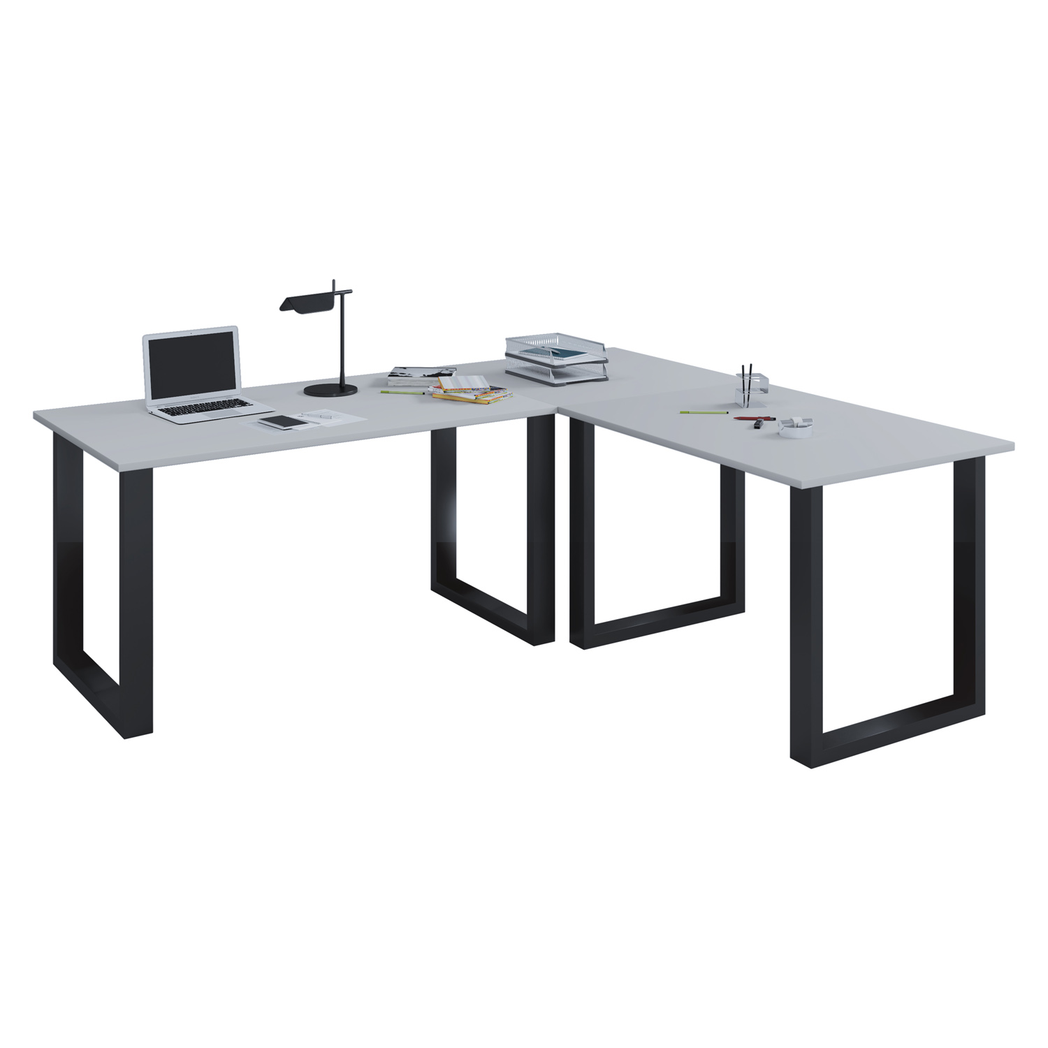 Lona U-Feet Hjørneskrivebord - Grå Træ Og Sort Metal (190X160X50)
