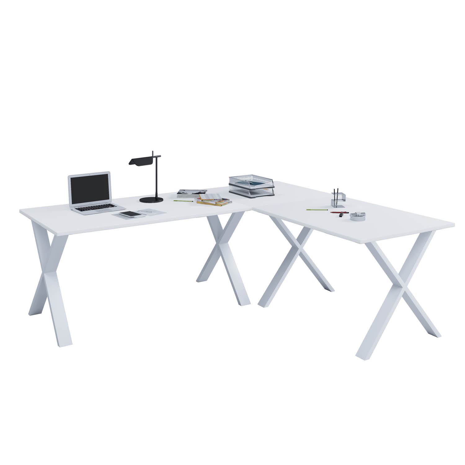 Vcm Nordic Lona X-Feet Hjørneskrivebord - Hvid Træ Og Metal (160X160X50) Kontor