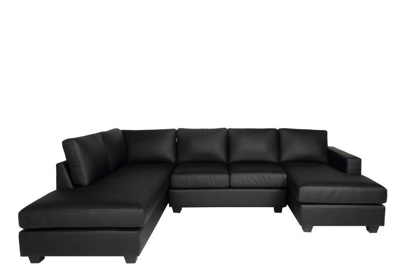 Sort sofa i bonded læder med chaiselong. Lædersofa chaiselong