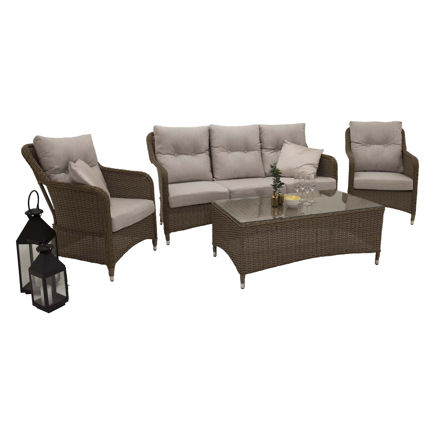 Venture Design Venture Design Vikelund Sofa Havesæt M. Sand Hynder - Natur Rattan Og Aluminium Havemøbler