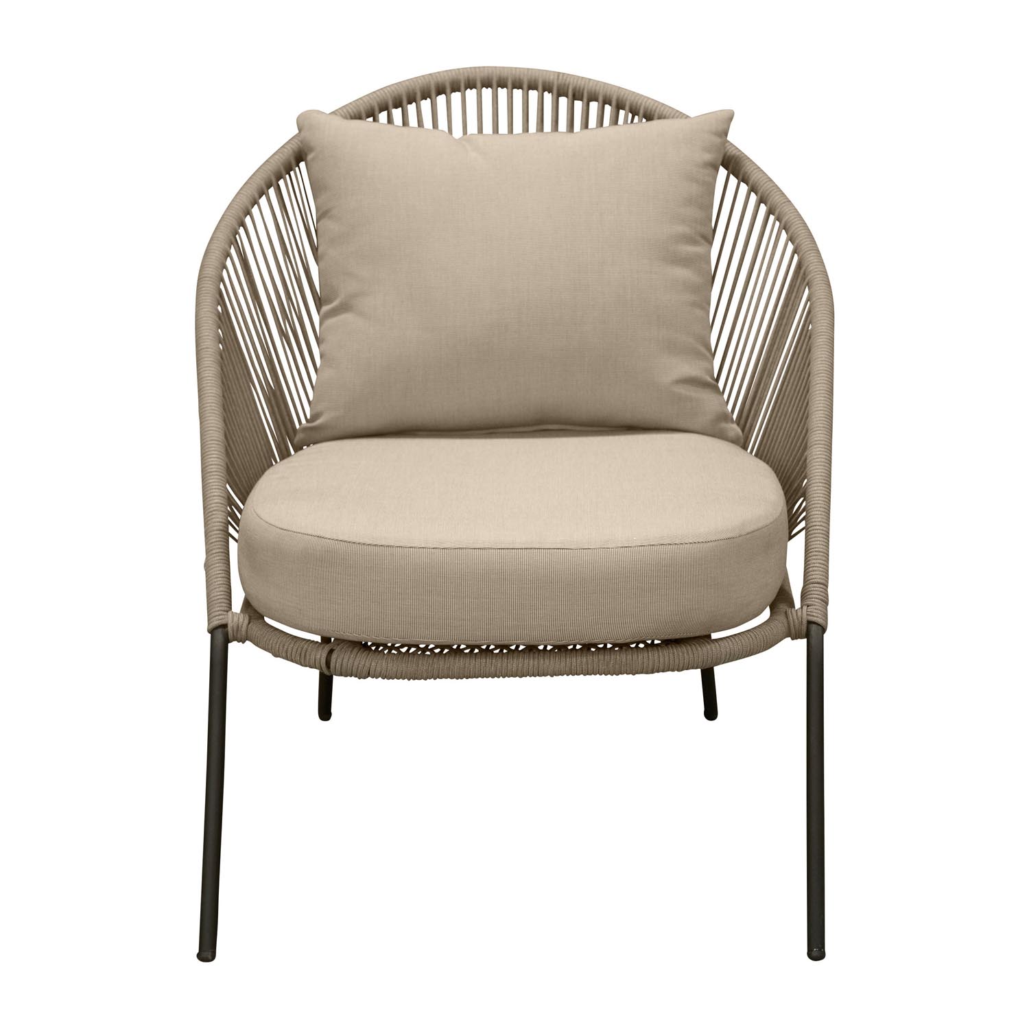 Venture Design Venture Design Lindos Udendørs Loungestol M. Armlæn Og Beige Stofhynde - Beige Reb Og Sort Stål Terrasse & Have