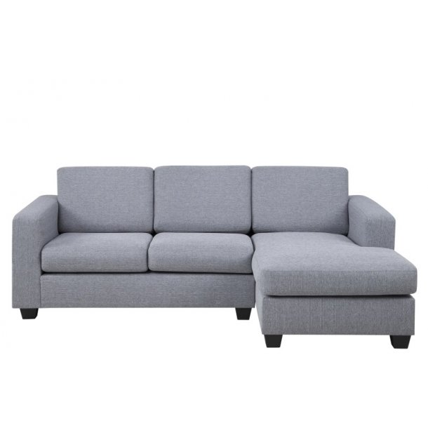 Køb billig sofa med chaiselong i lysegrå. vendbare hynder Brugt plankegulv
