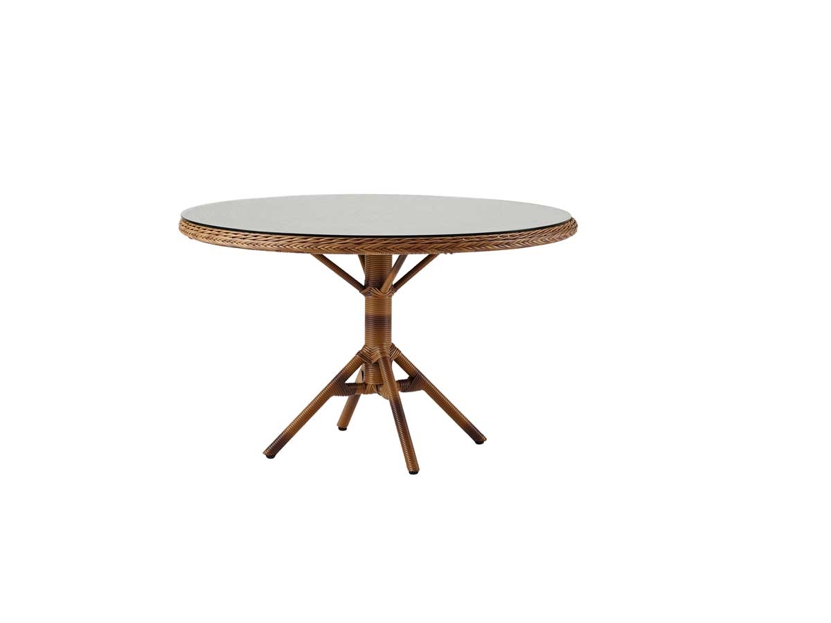 Sika Design Grace Havebord - Flettet Artfibre M. Glasplade, Rundt (Ø:120), Kastanjefarve