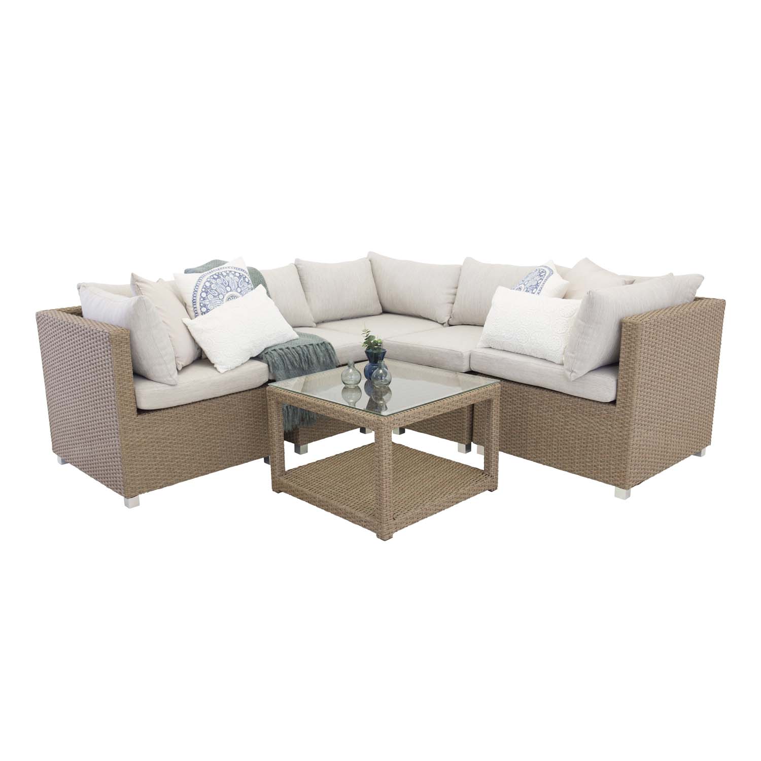 Venture Design Vamos Modul Sofa Havesæt 3+2+1 M. Hynder - Sand, Natur Rattan Og Aluminium