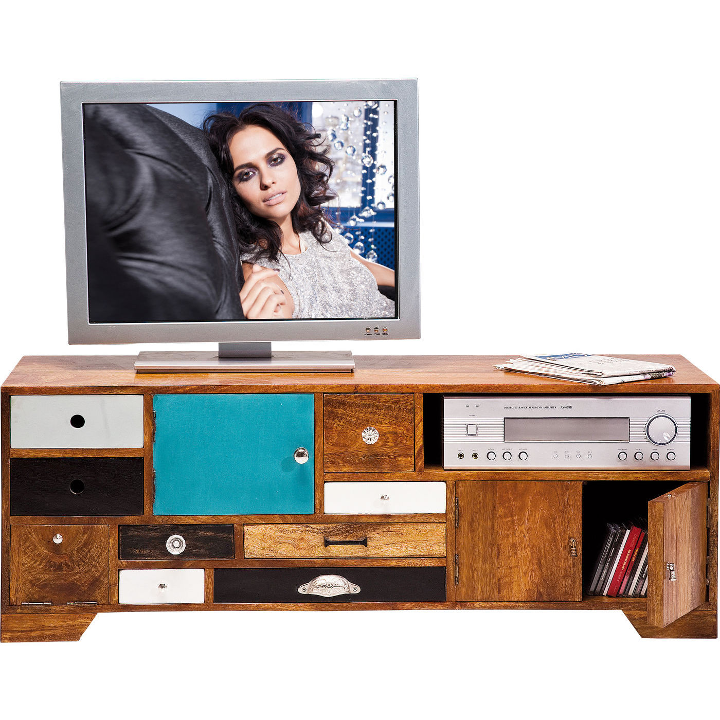 Kare Design Babalou Tv-Bord - Lakeret Træ, M. 8 Skuffer I Forskellige Farver