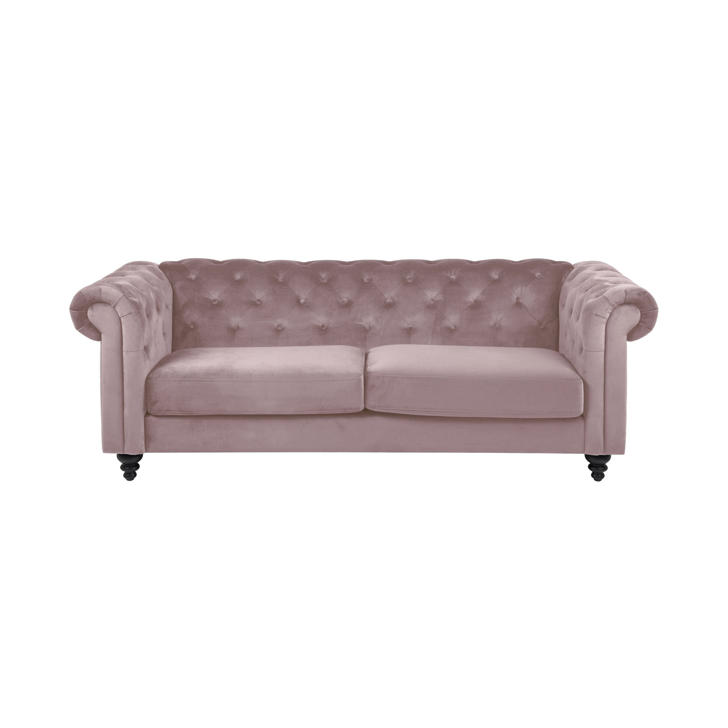 Charlietown 3 Pers. Sofa M. Knapper - Støvet Rosa Stof Og Sort Gummitræ