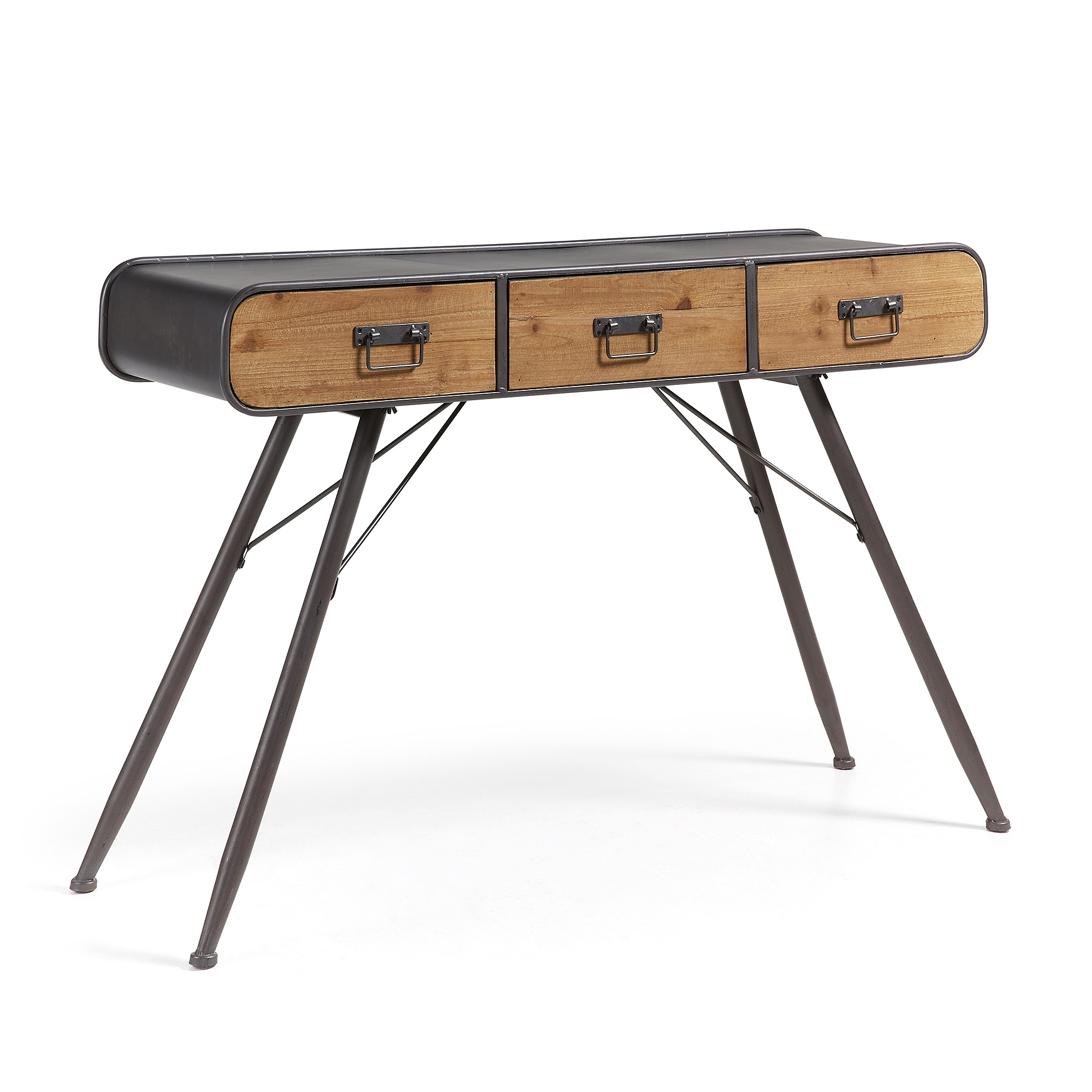 Laforma Helia Konsolbord - Natur/Grå Grantræ/Metal, M. 3 Skuffer Entré