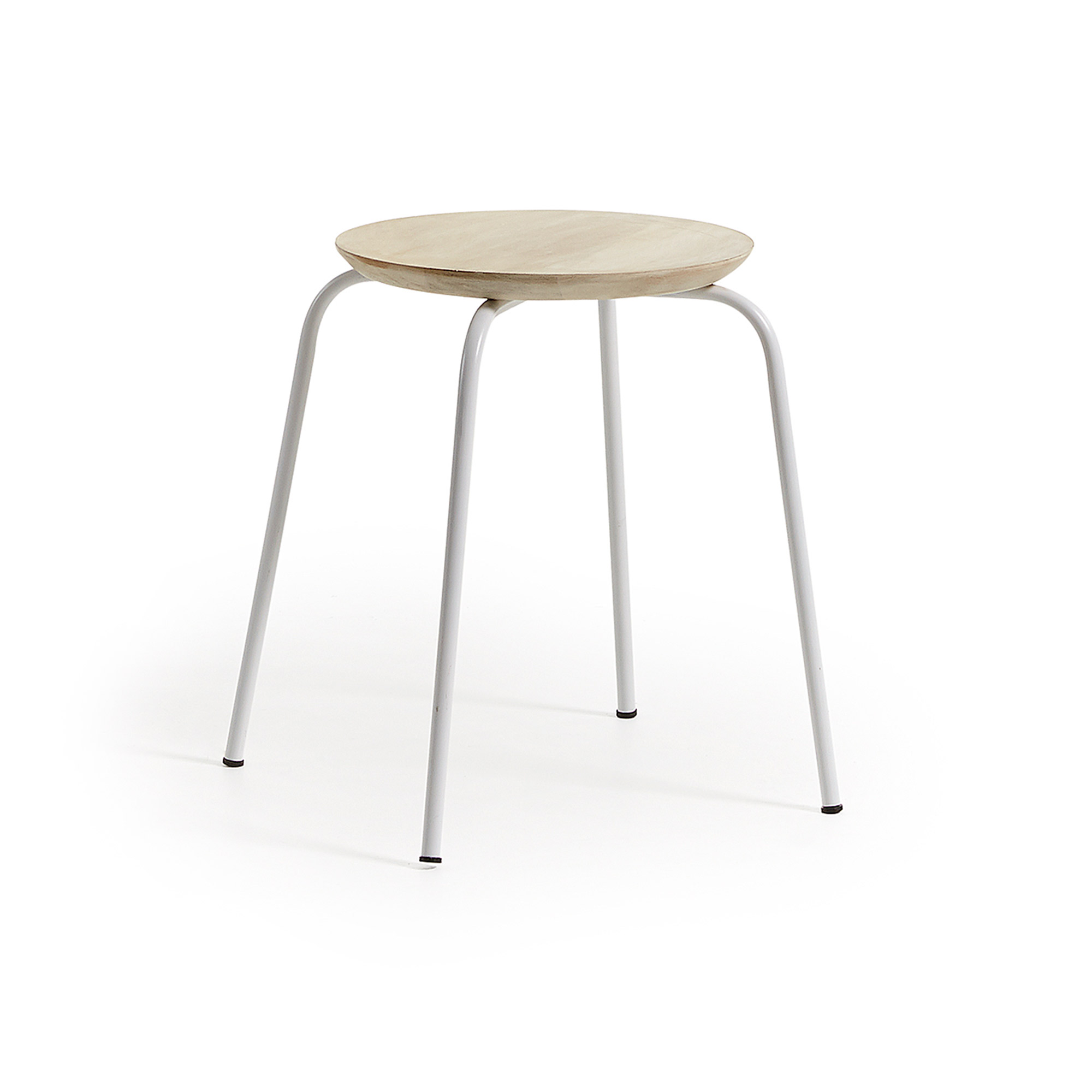 Laforma Laforma Nax Taburet - Hvid/Natur Metal/Mangotræ, Rund (Ø39, 50) Spisestue