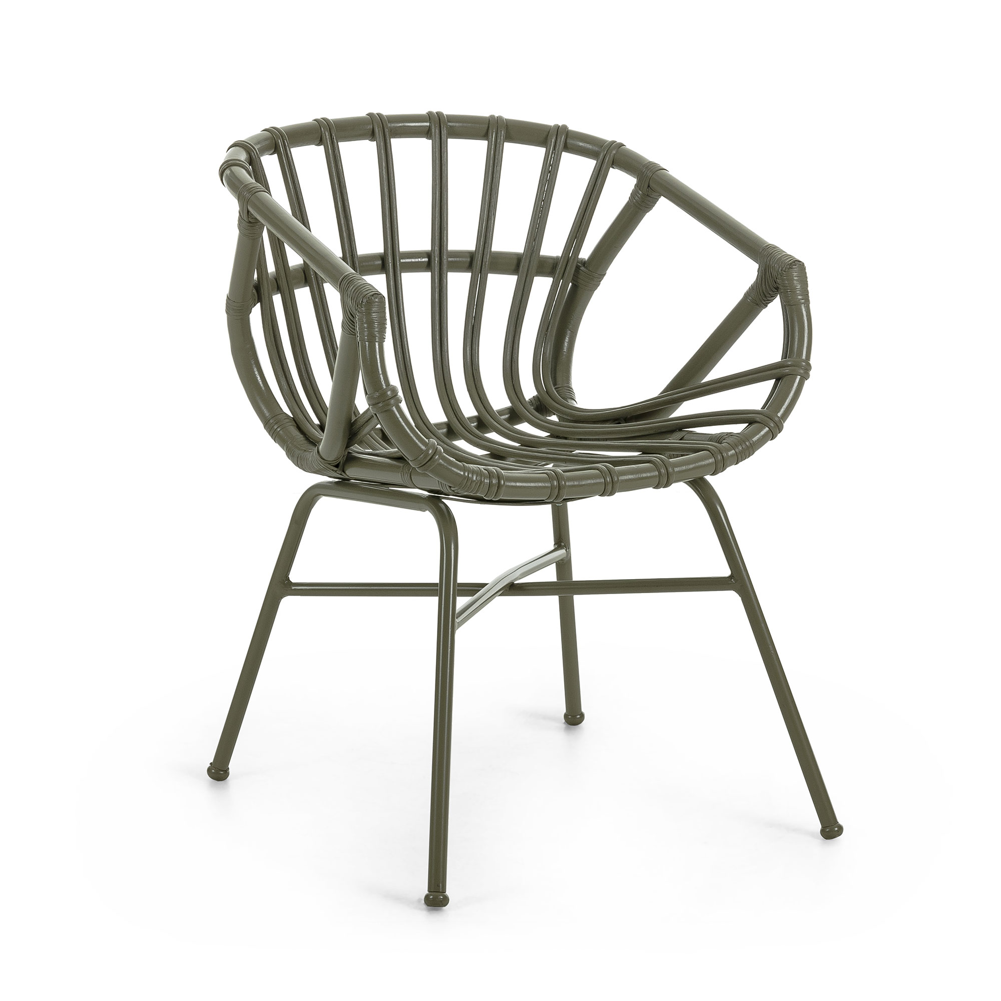 Laforma Constant Lænestol - Grøn Rattan/Stål, M. Armlæn