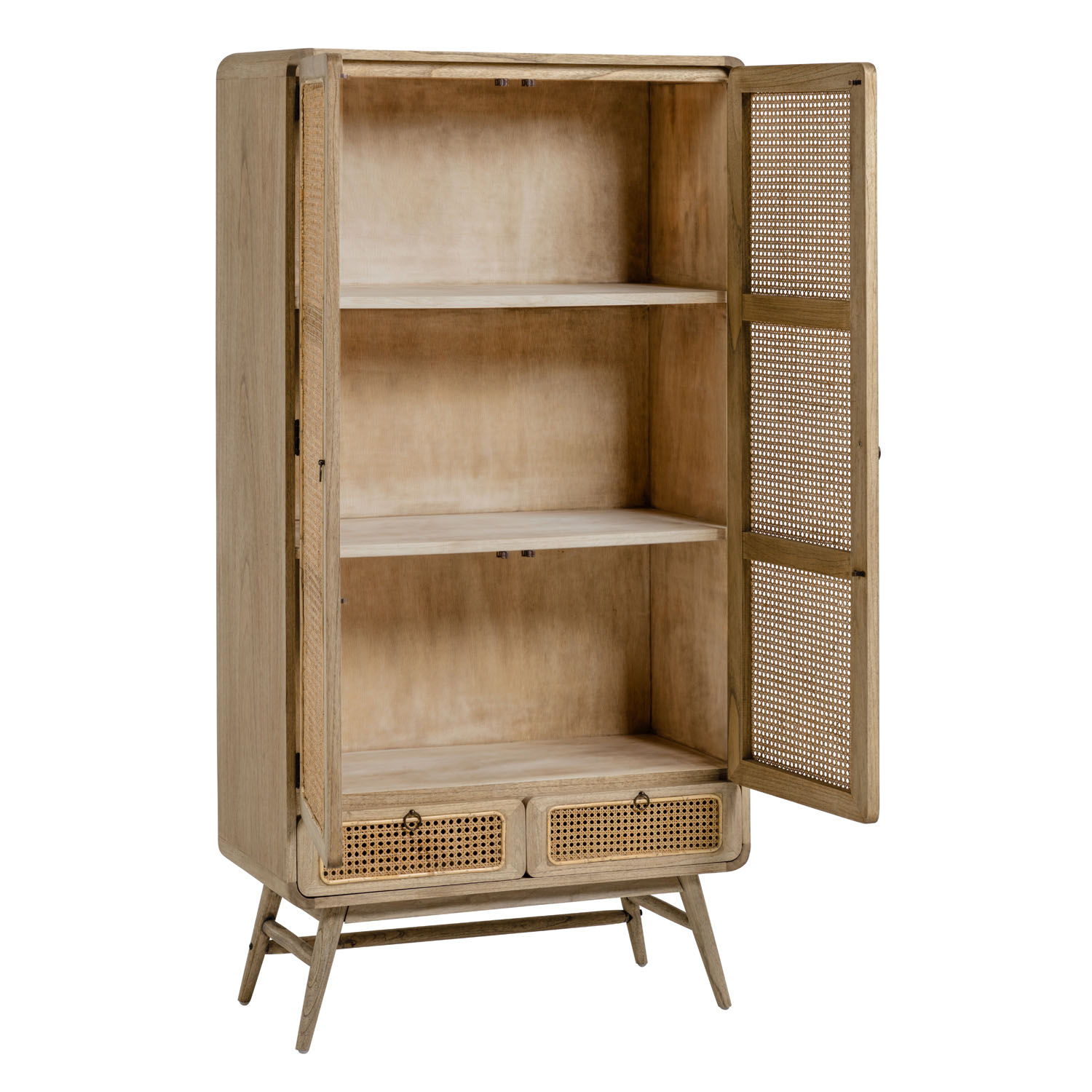 Laforma Nalu Skab M. 2 Låger Og 2 Skuffer - Natur Mindi Træ Og Natur Rattan (175X90) Spisestue