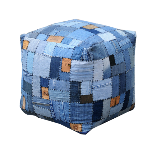 Fuhrhome Fuhrhome Amarillo Puf - Blå (Multifarvet) Genbrugt Denim Stof, Patchwork (40X40) Dagligstue