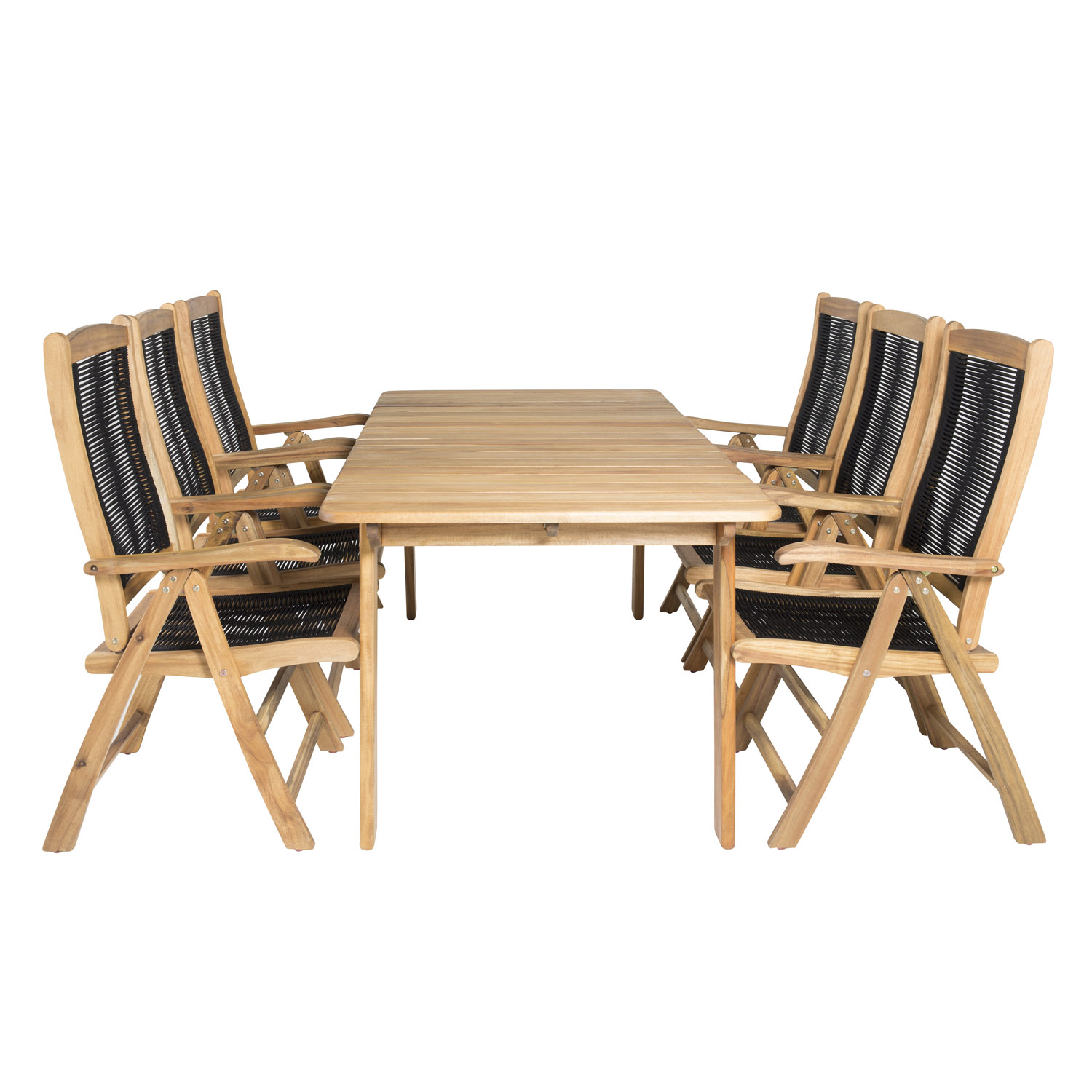 Venture Design Havesæt, M. Marion Bord (180X90) Og 6 Peter 5:Pos. Stole - Natur Akacie/Sort Reb