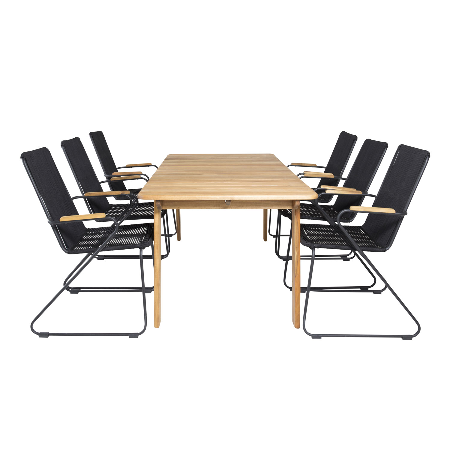 Venture Design Havesæt M. Marion Bord (180X90) Og 6 Bois Stole M. Armlæn - Akacietræ Og Sort Alu/Reb Terrasse & Have
