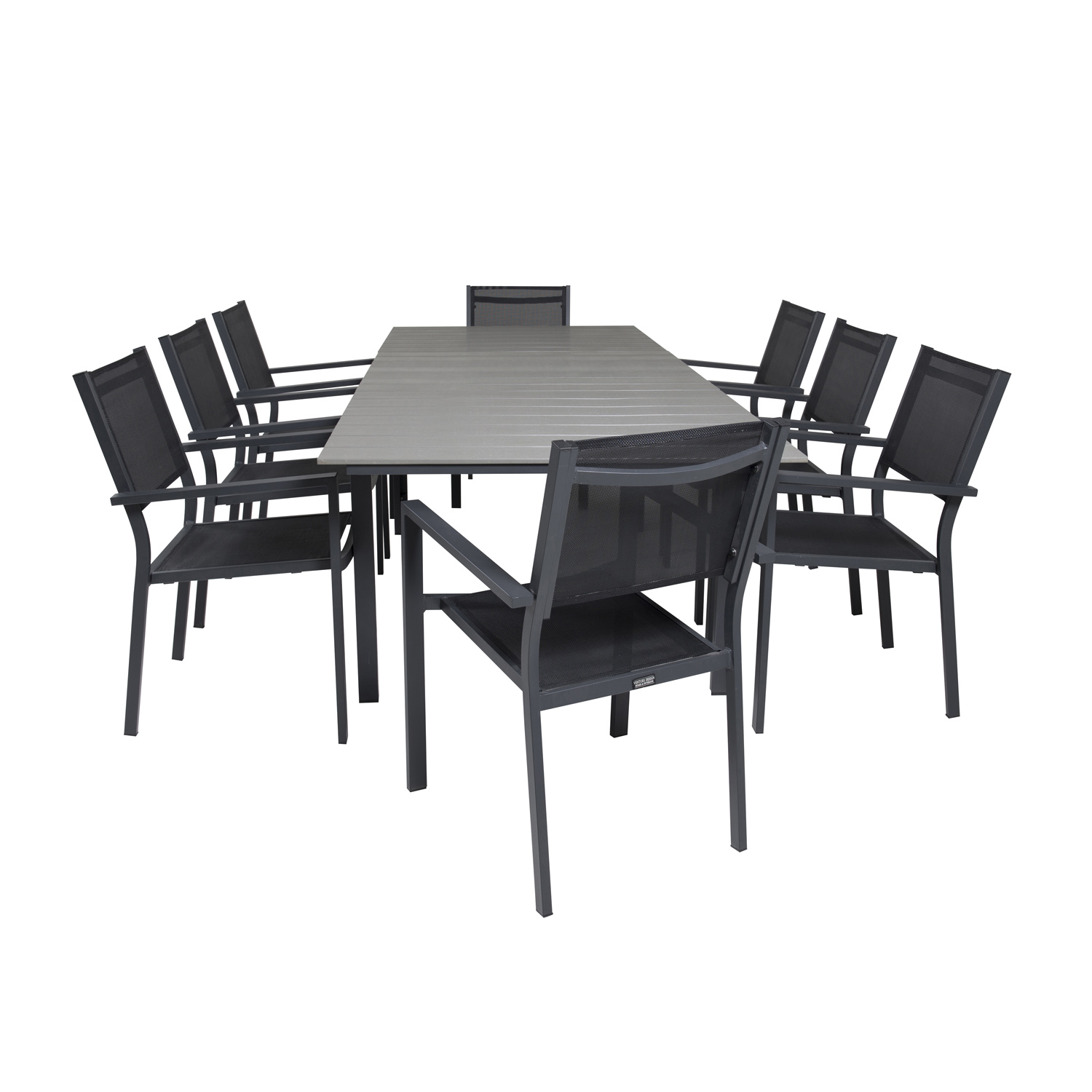 Venture Design Venture Design Havesæt M Levels Bord M Udtræk Og 8 Copacabana Stole M Armlæn - Grå Aintwood/Sort Alu Terrasse & Have