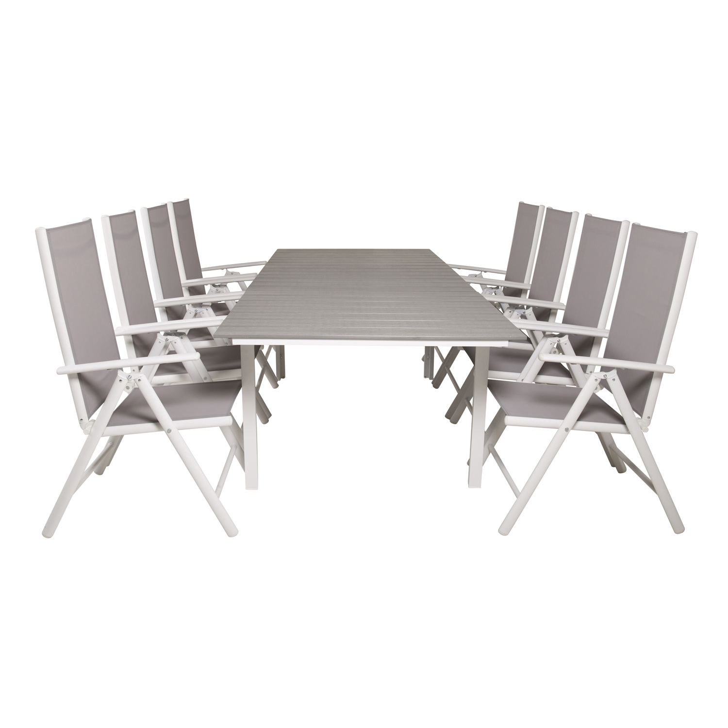 Venture Design Havesæt M Levels Bord M. Udtræk Og 8 Break Stole M. Recliner - Grå Aintwood/Textilene Havemøbler