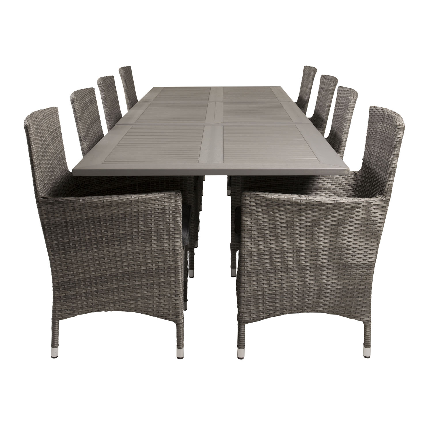 Venture Design Havesæt M. Albany Bord M. Udtræk Og 8 Malin Stole M. Armlæn - Grå Rattan/Aintwood