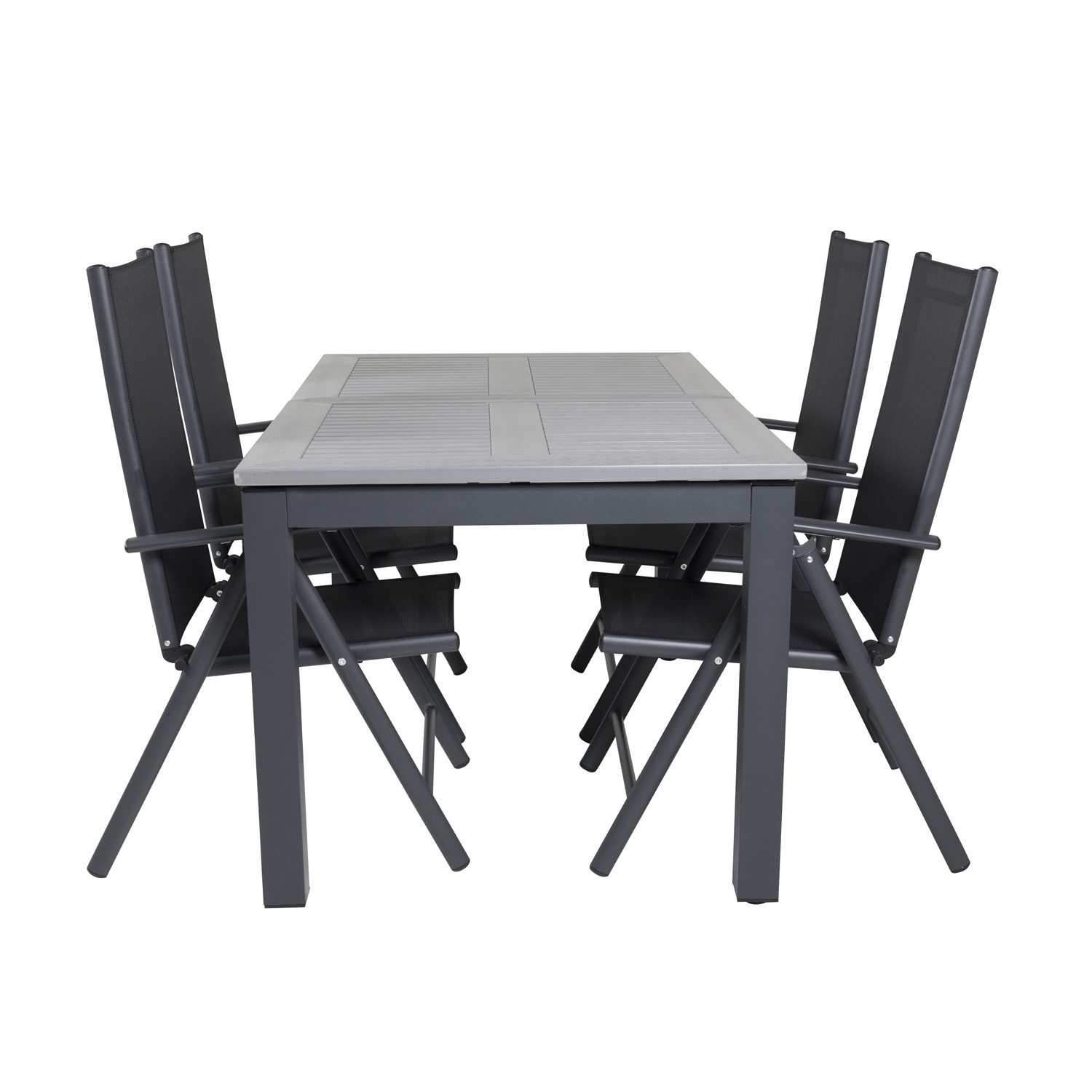 Venture Design Venture Design Havesæt M. Albany Bord Og 4 Break 5 Pos. Stole, M. Armlæn - Grå Aintwood Og Sort Alu Havemøbler