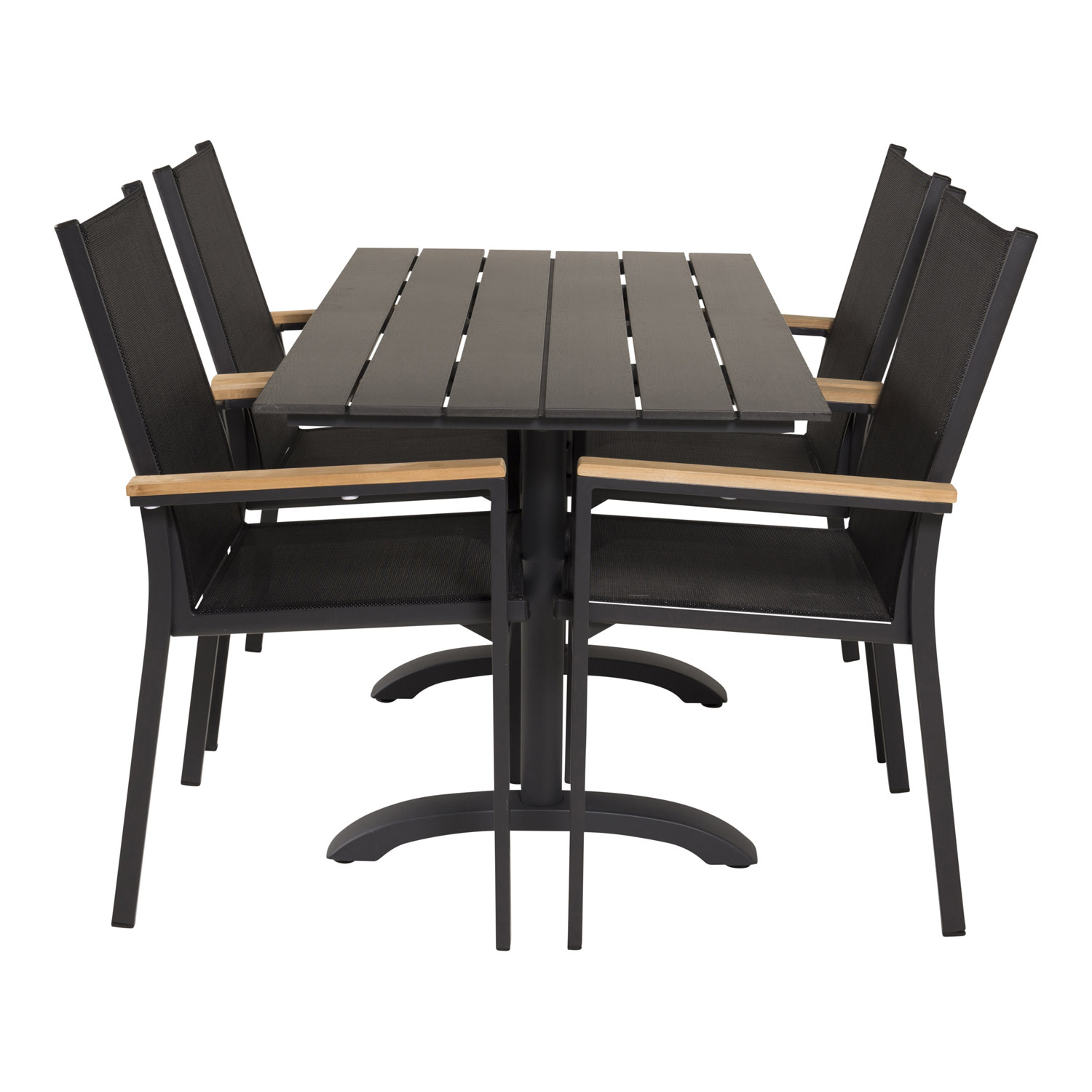 Venture Design Havesæt, M. Denver Cafébord (120X70) Og 4 Texas Stole, M. Armlæn - Sort Aintwood/Alu Terrasse & Have